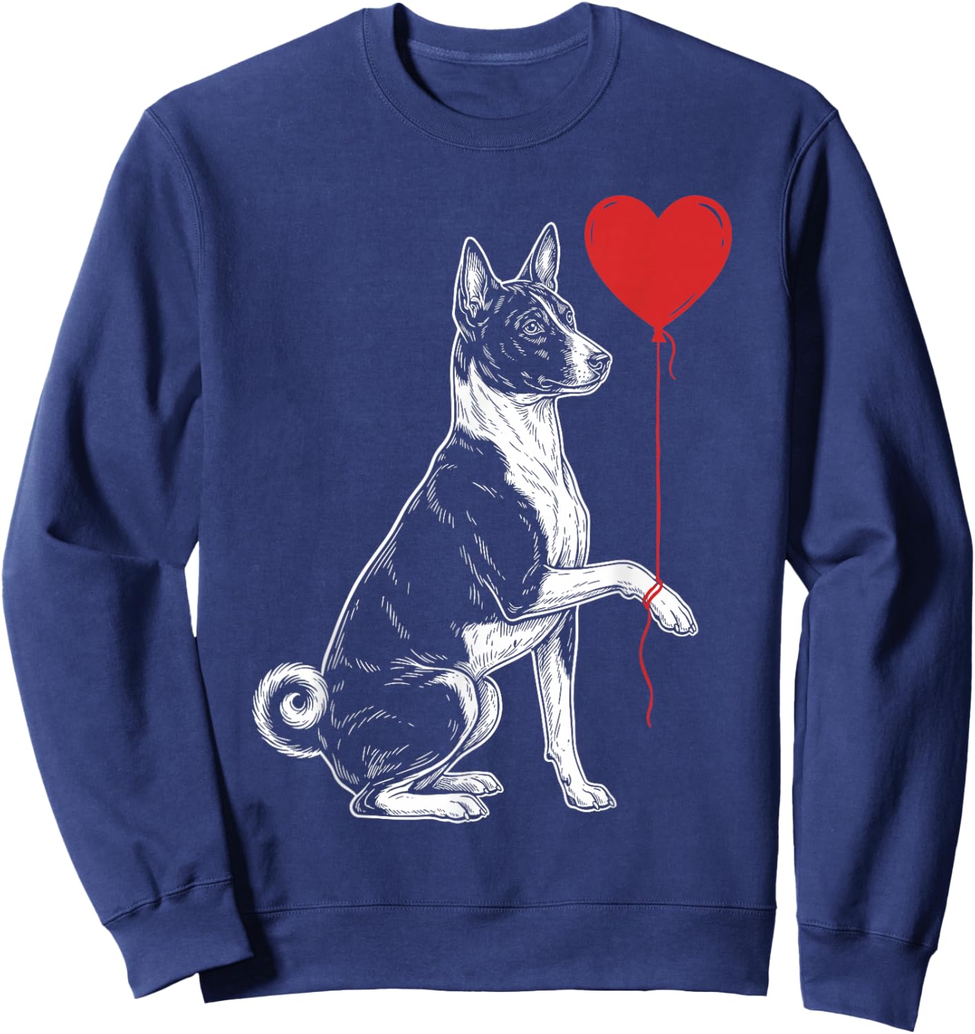 Basenji Lover Dog Art Holding Heart Valentines Sweatshirt - Sweatshirt | Navy