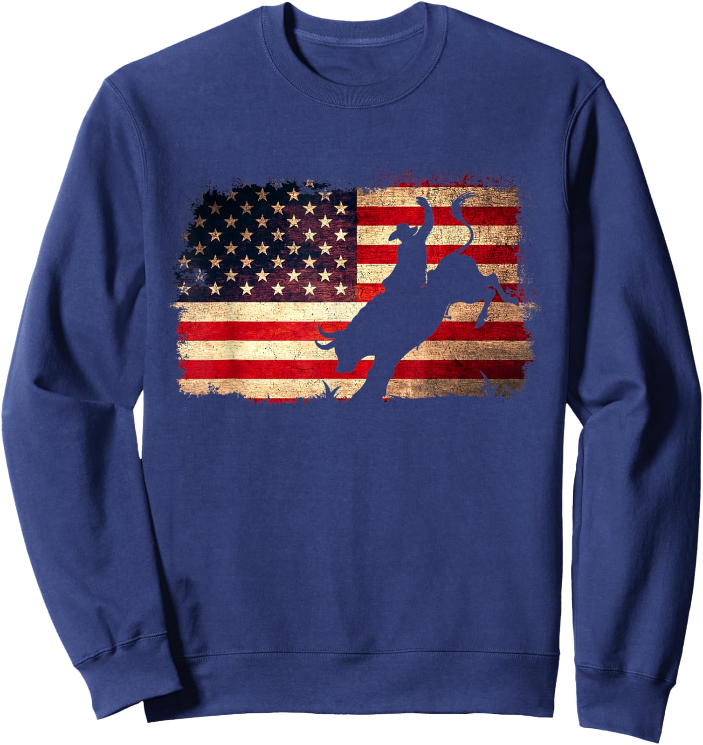 Rodeo Cowboy Bull Rider Western Country Patriotic USA Flag Sweatshirt - Sweatshirt | Navy