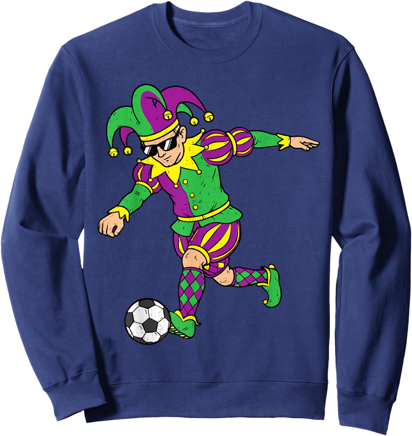 Jester Playing Soccer Mardi Gras Carnival Sport Men Boy Kids Sweatshirt - Sweatshirt | Navy