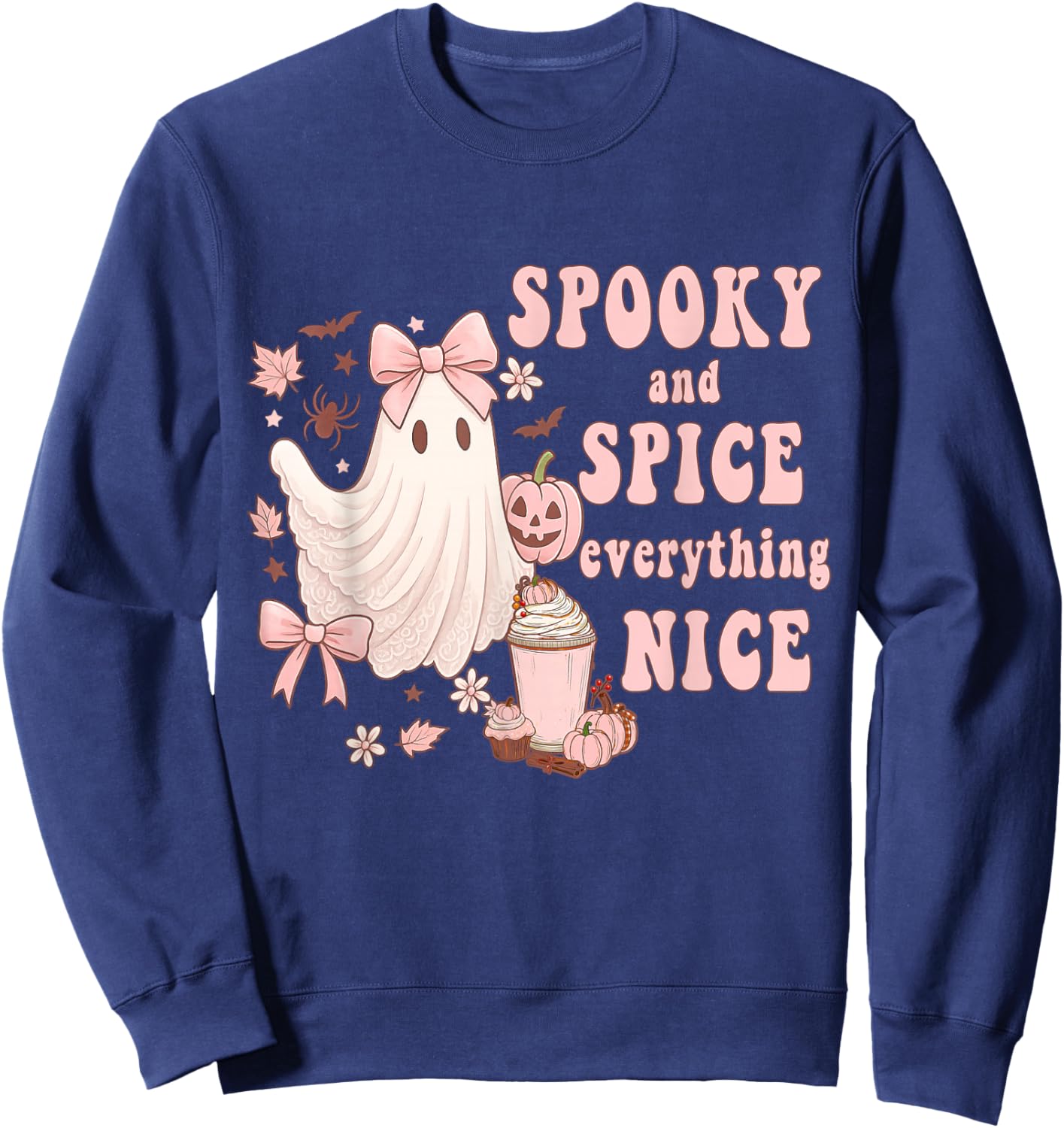 Spooky and Spice Everything Nice Pink Ghost Halloween Sweatshirt - Sweatshirt | Navy