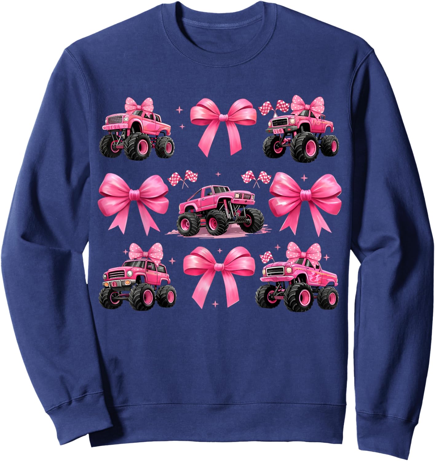 Monster Truck 4 Wheeler Offroad Girl Coquette Bow Pink Mom Sweatshirt - Sweatshirt | Navy