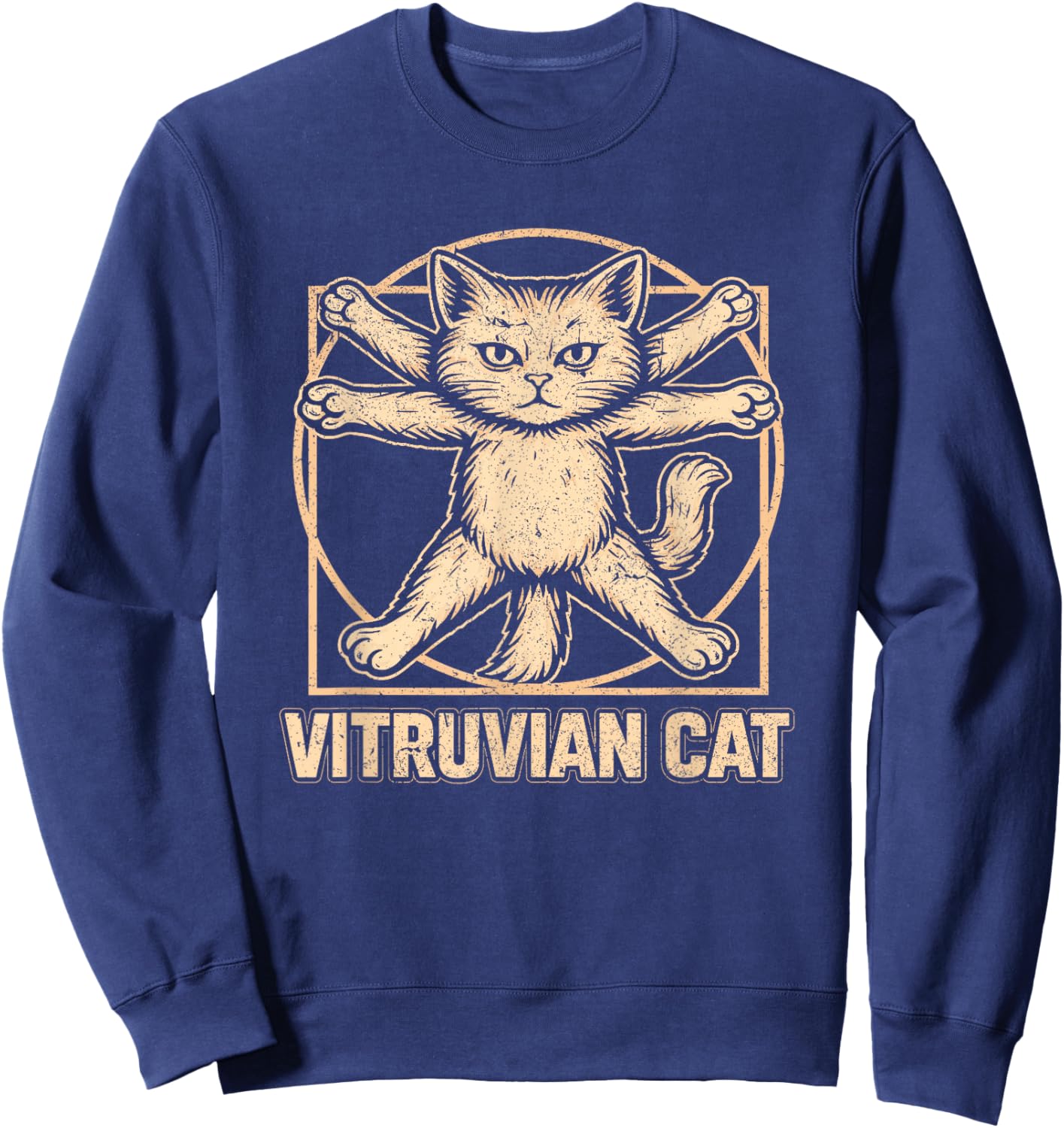 Vitruvian Cat Art Feline Anatomy Funny Kitty Lover Sweatshirt - Sweatshirt | Navy