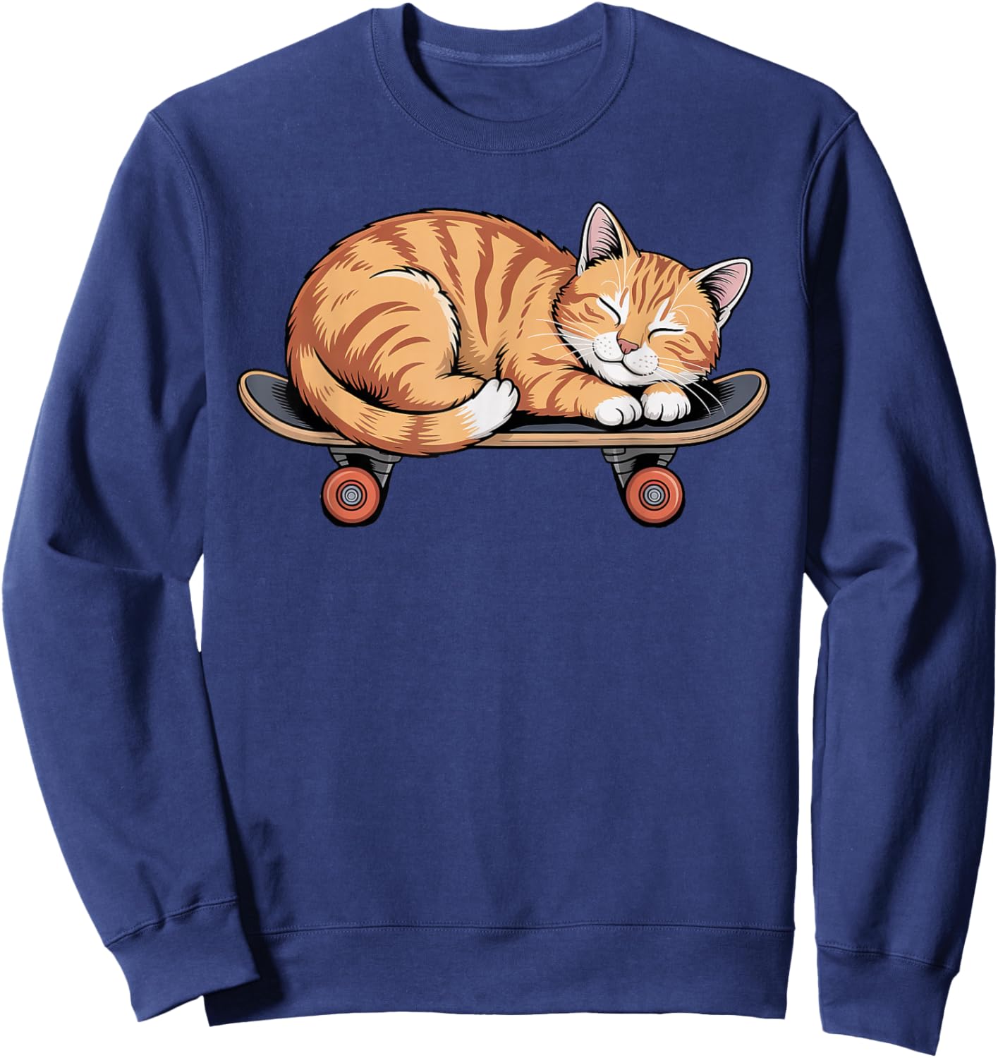 Funny Orange Cat Sleeping On A Skateboard Skateboarding Sweatshirt - Sweatshirt | Navy
