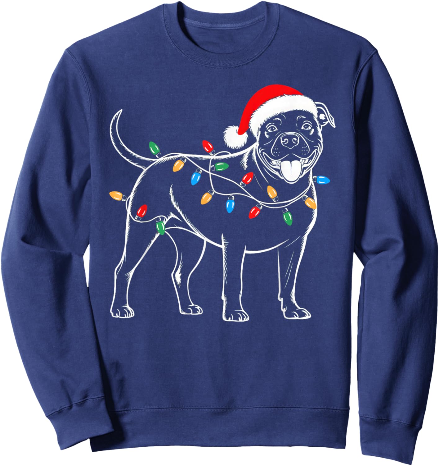 Pitbull Dog Christmas Tree Lights Xmas Pet Animal Dog Lover Sweatshirt - Sweatshirt | Navy