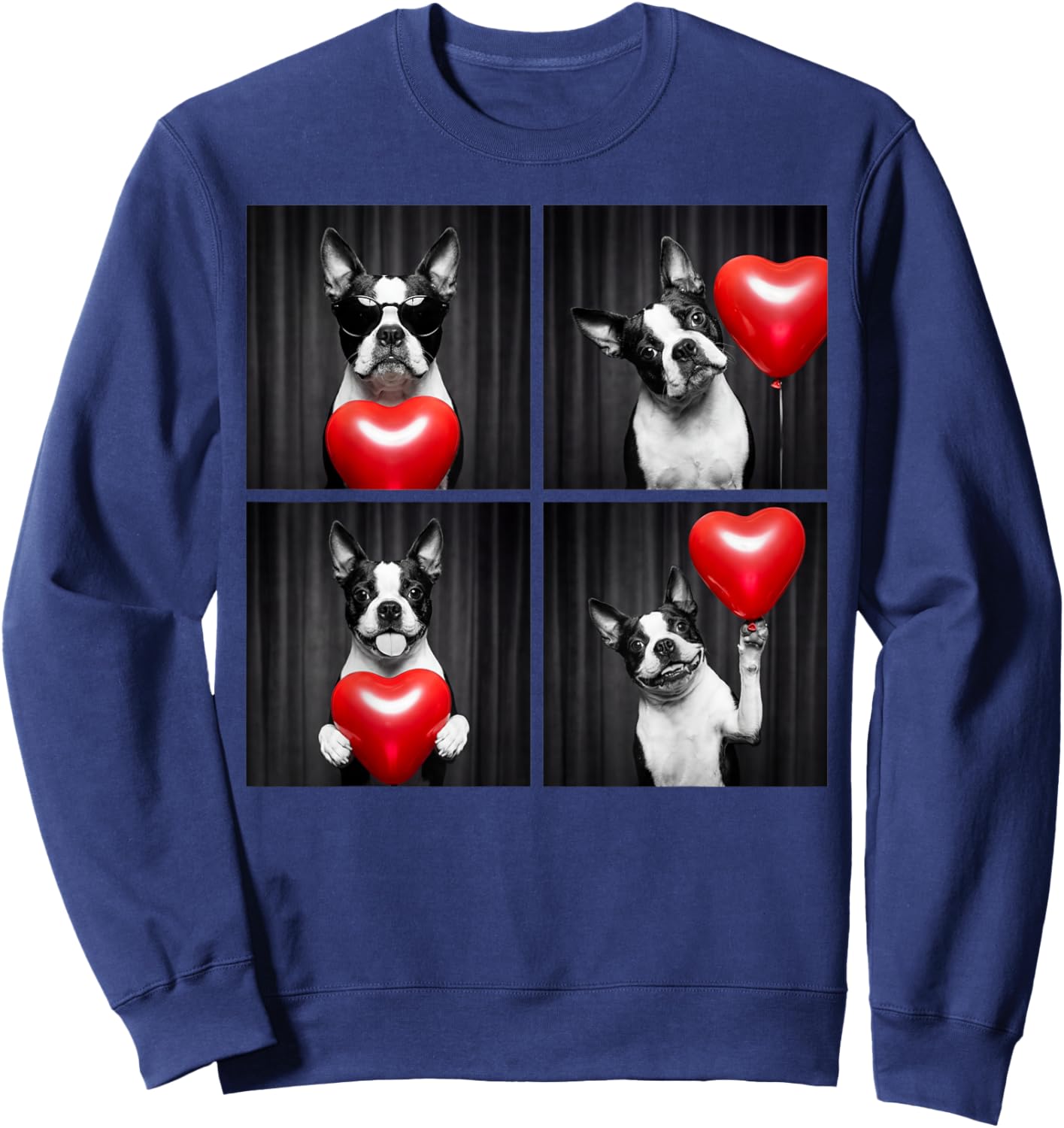 Funny Boston Terrier Photobooth Dog Lover Design Valentines Sweatshirt - Sweatshirt | Navy