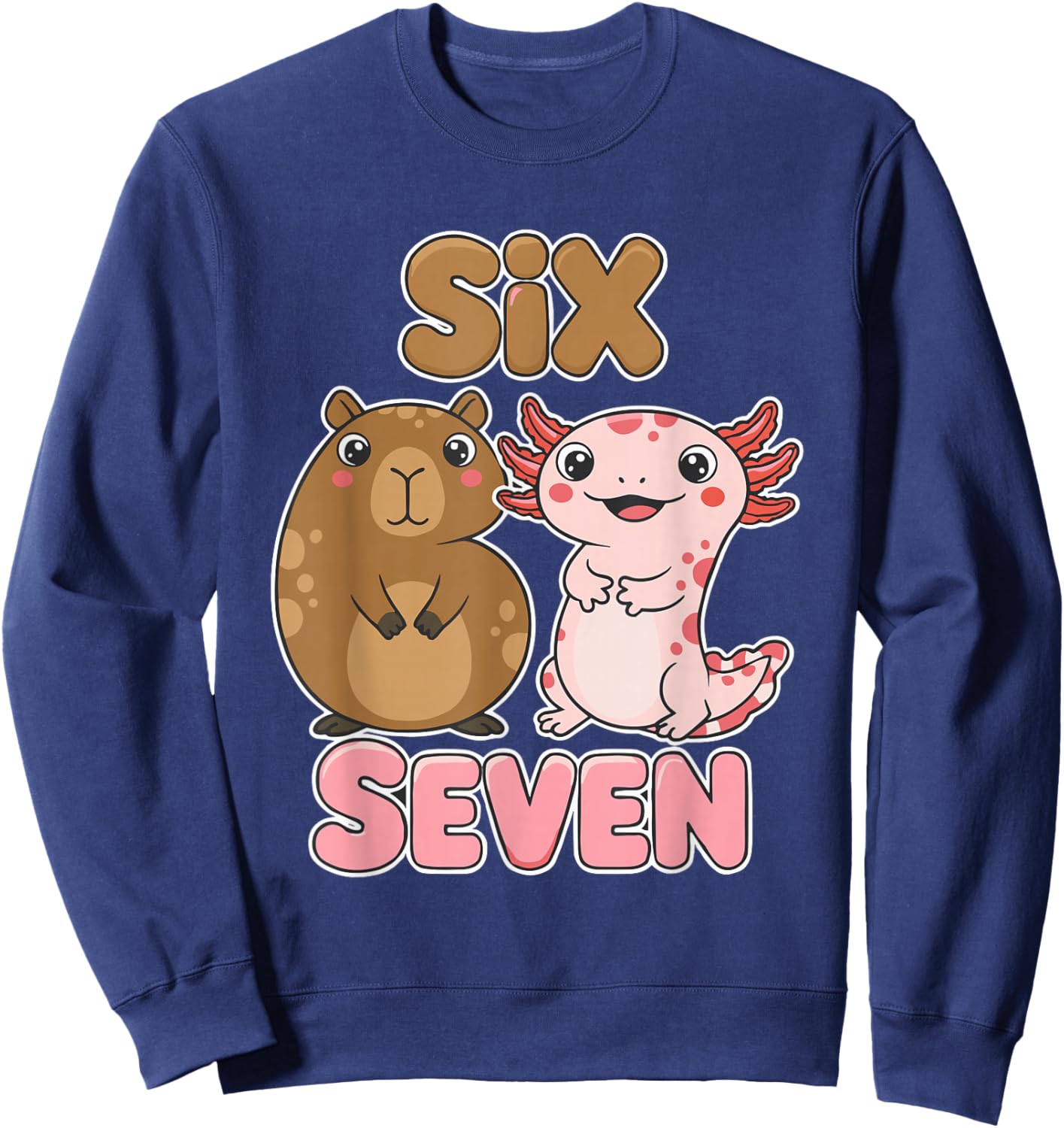 Six Seven Capybara Axolotl 67 Meme Dino Kids Toddler Boys Sweatshirt - Sweatshirt | Navy
