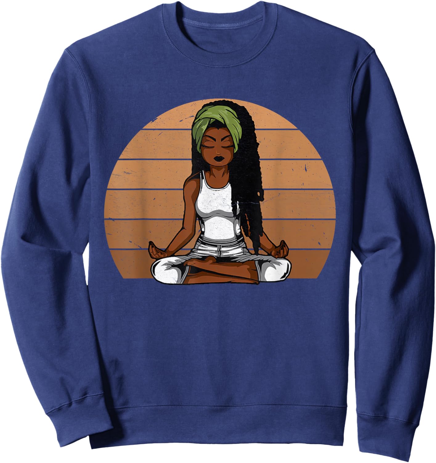 Afro Woman Meditating Yoga Vintage Black History Month Sweatshirt - Sweatshirt | Navy