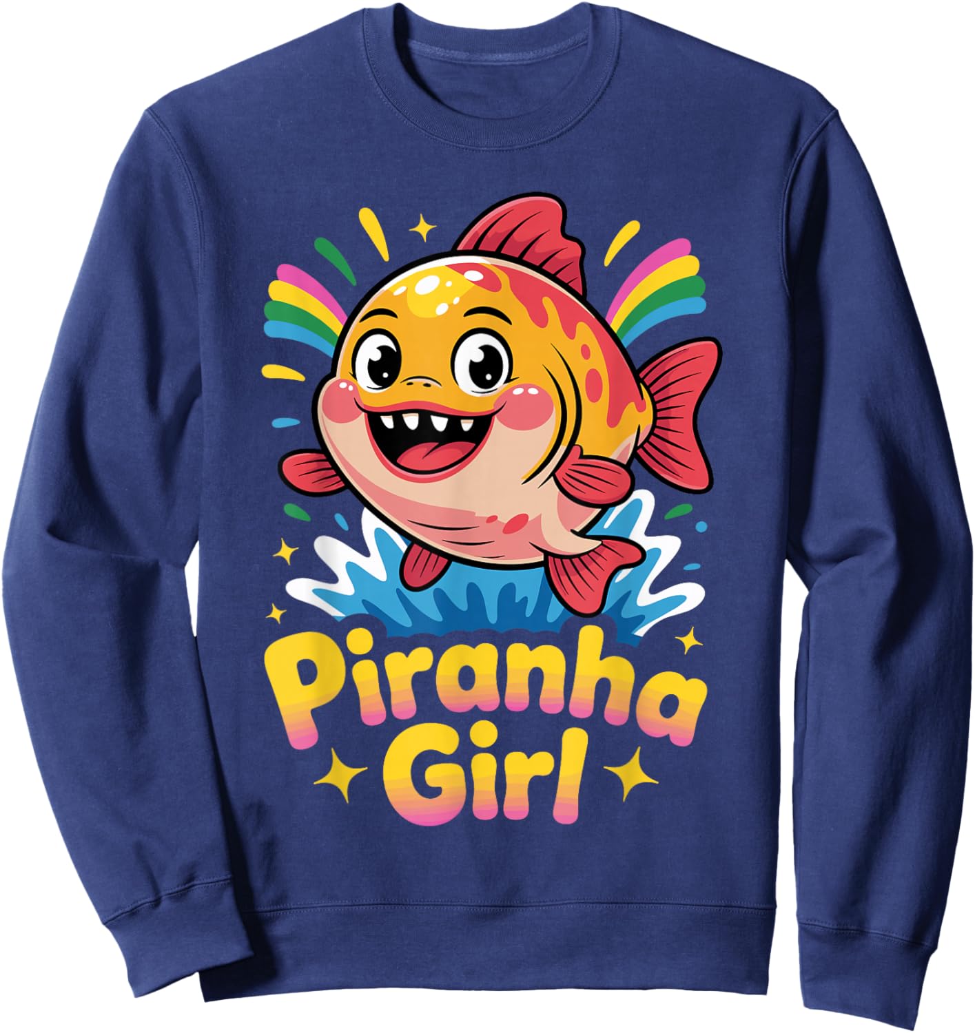 Graphic Whimsical Playful Cool Swim Aquatic Retro Piranha Sweatshirt - Sweatshirt | Navy
