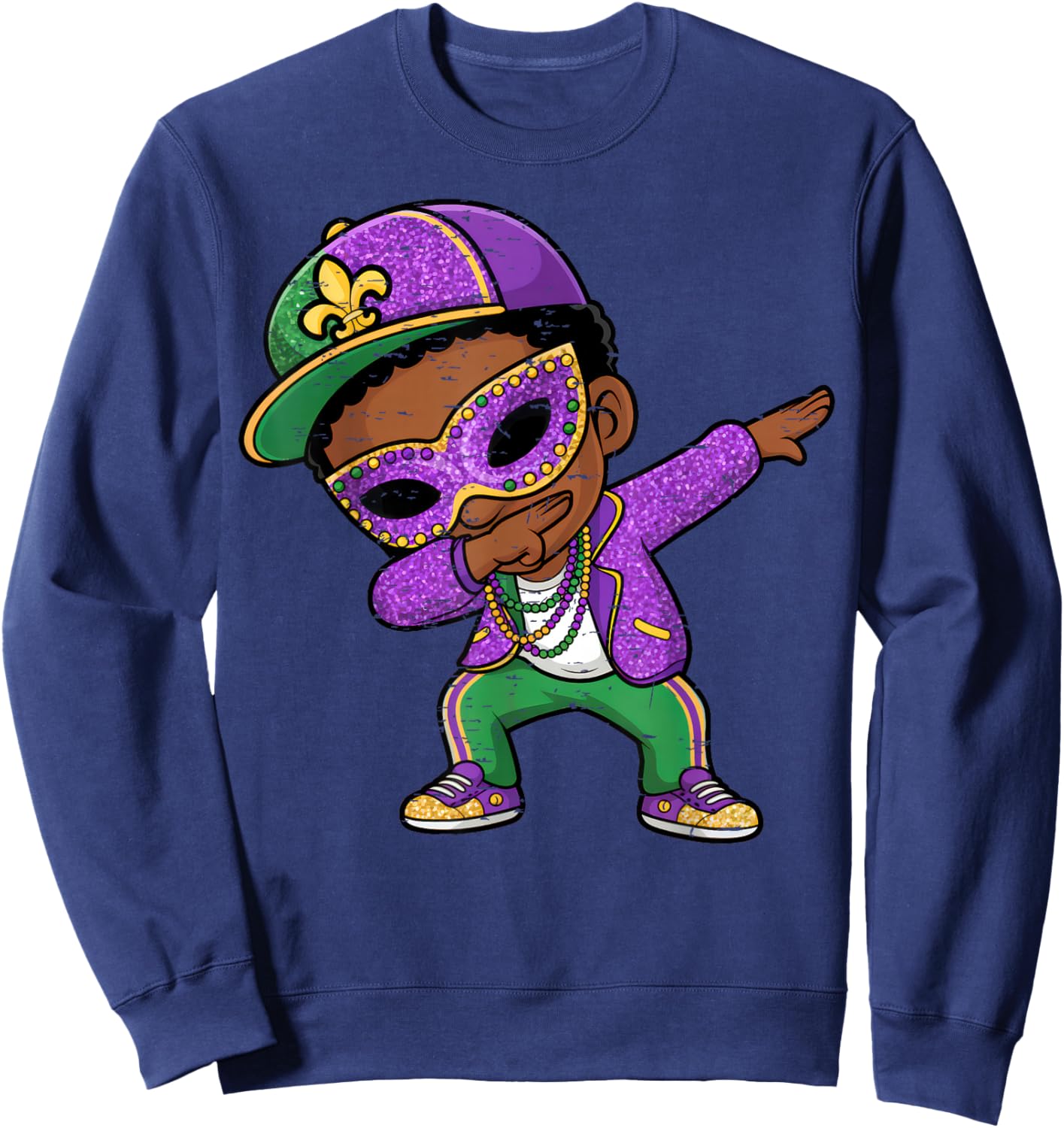 Mardi Gras Dabbing Black Boys Kids New Orleans Trip Sweatshirt - Sweatshirt | Navy