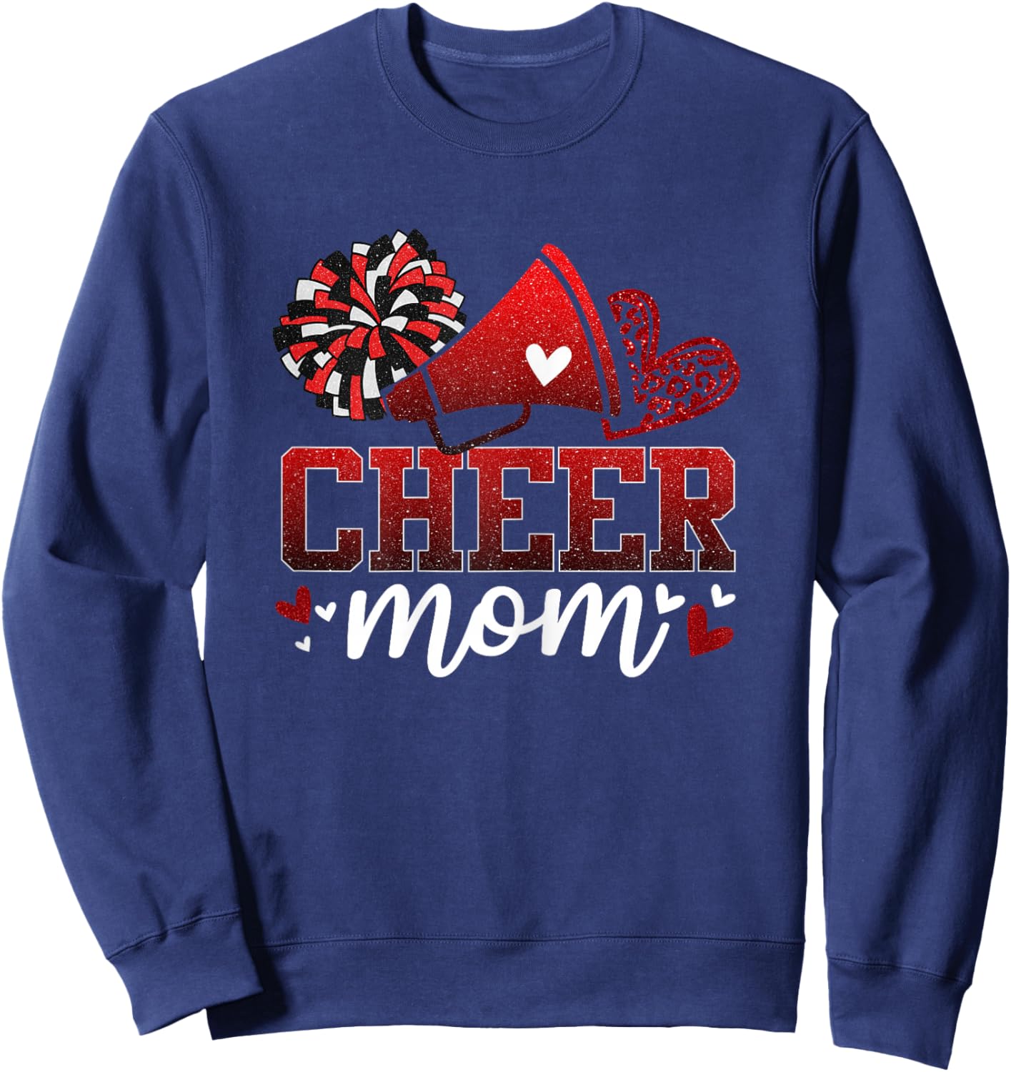 Football Cheer Mom Red Black Pom Leopard Cheerleader Sweatshirt - Sweatshirt | Navy
