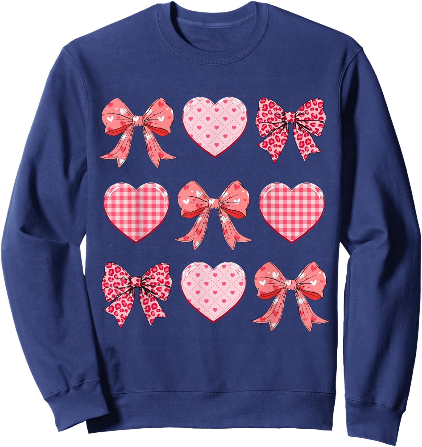 Valentines Day Hearts Coquette Bow Women Girls Boys Sweatshirt - Sweatshirt | Navy