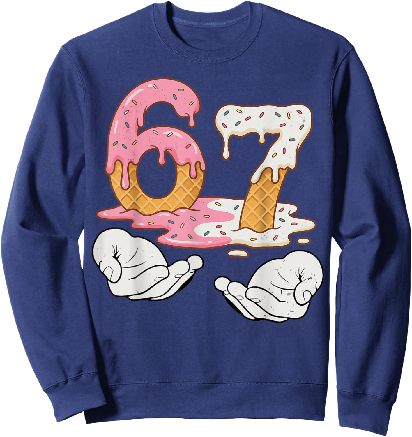 Kids Meme 6 7 Six Seven Italian Brainrot 67 Ice Cream Drip Sweatshirt - Sweatshirt | Navy