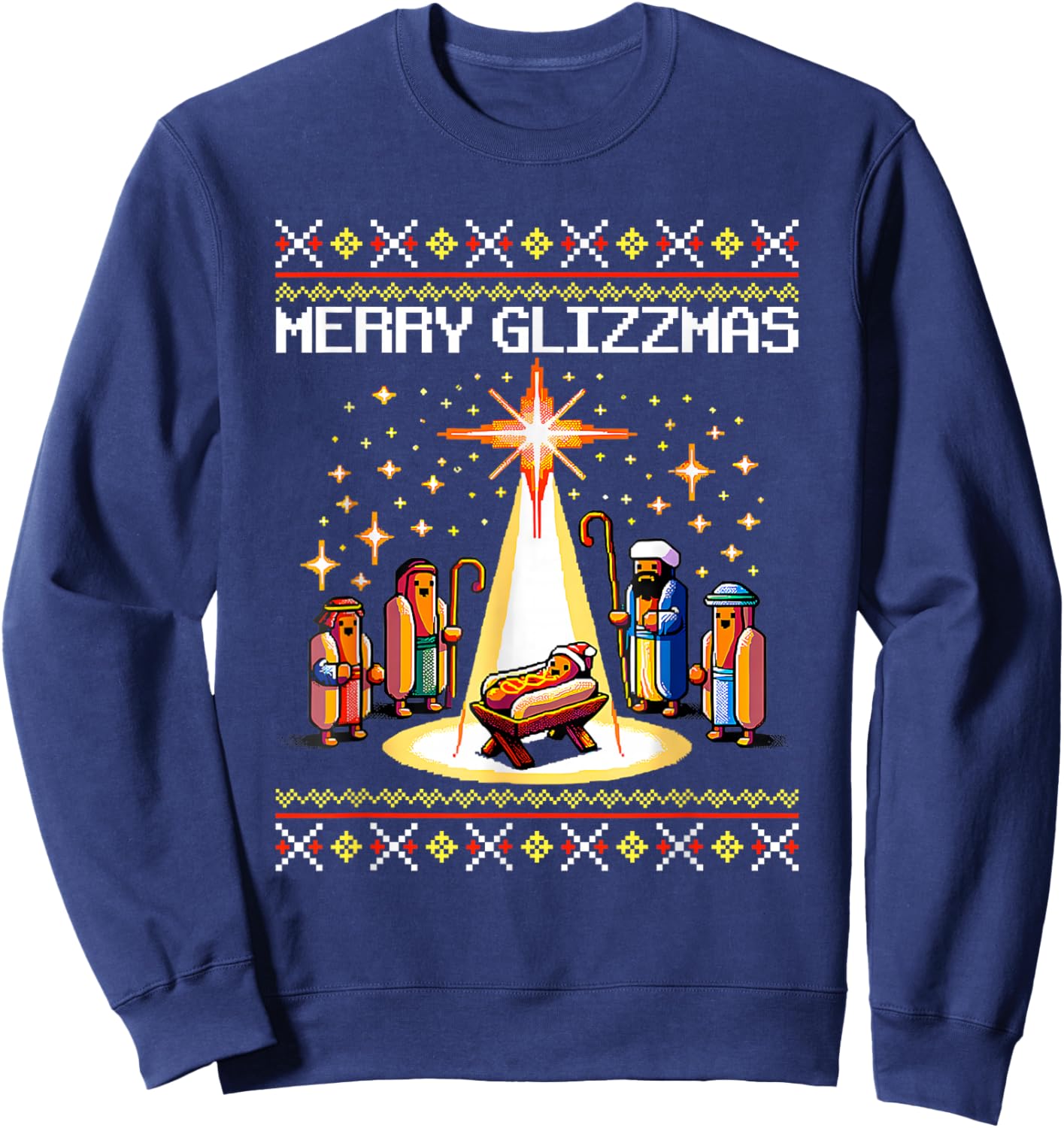 Merry Glizzmas Tacky Funny Merry Christmas Hotdogs Sweatshirt - Sweatshirt | Navy