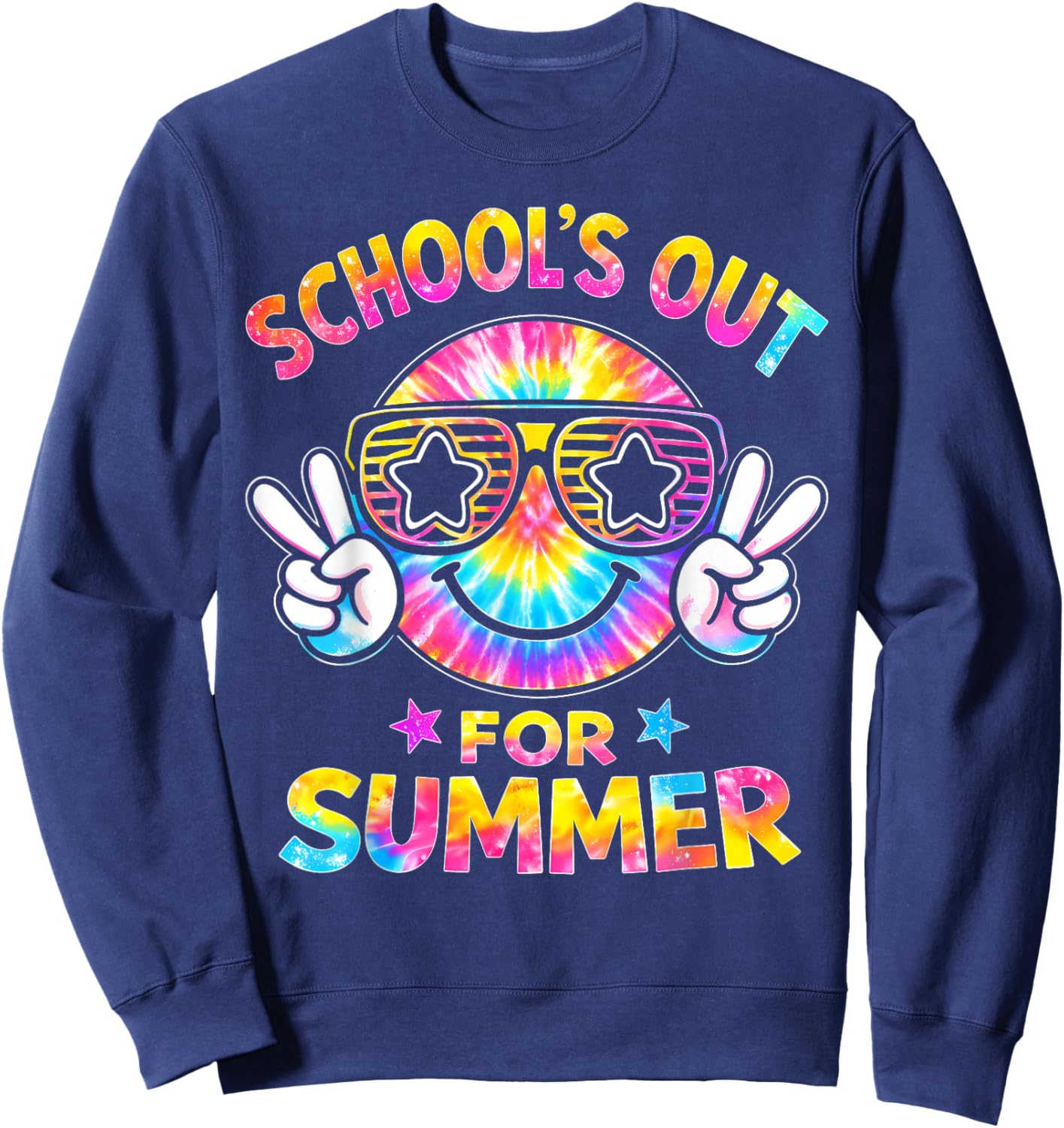 Tie Dye Out of School Summer End of School Kids Boys Girls Sweatshirt - Sweatshirt | Navy