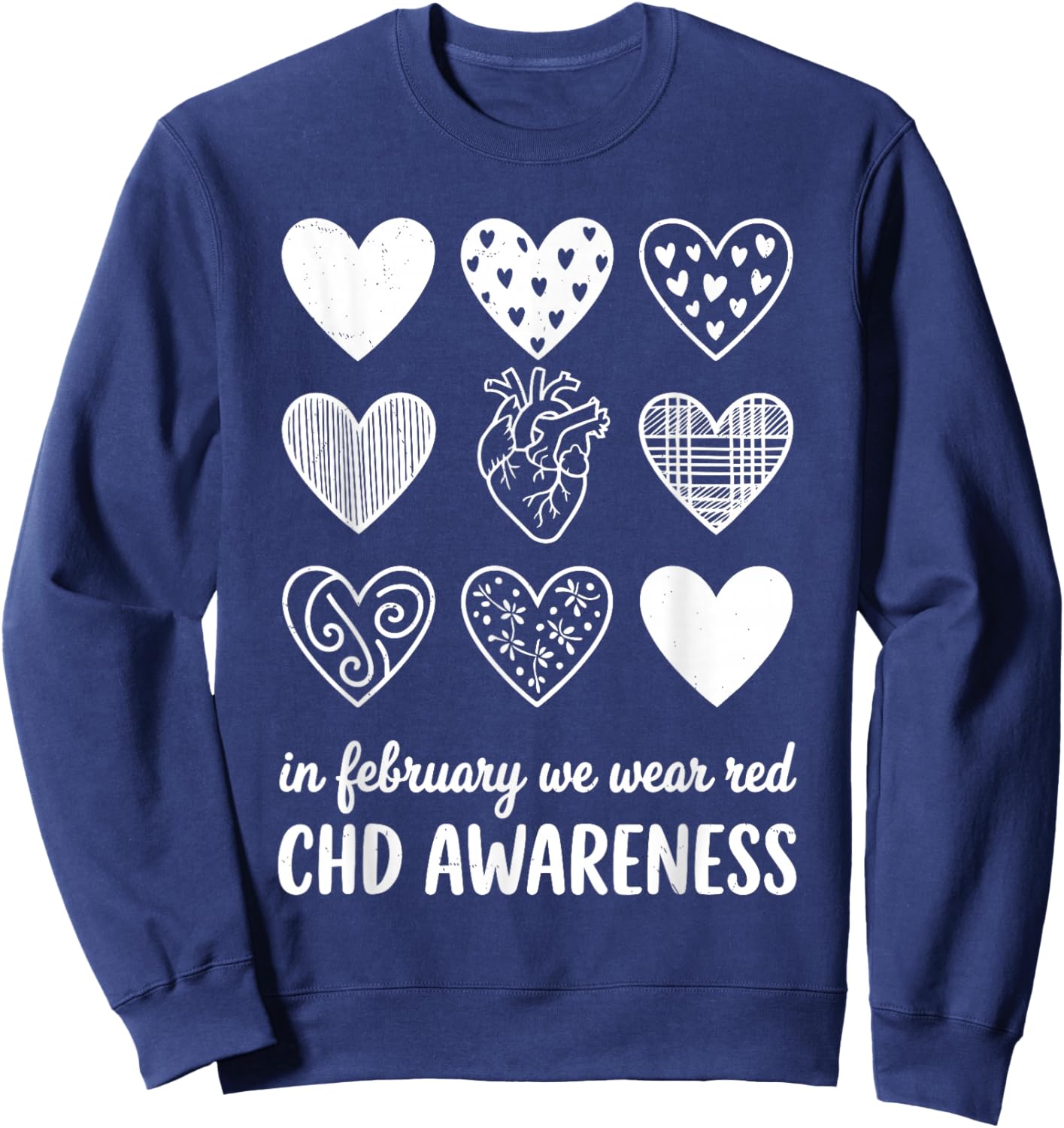 in February We Wear Red Kids Heart Disease Month Sweatshirt - Sweatshirt | Navy