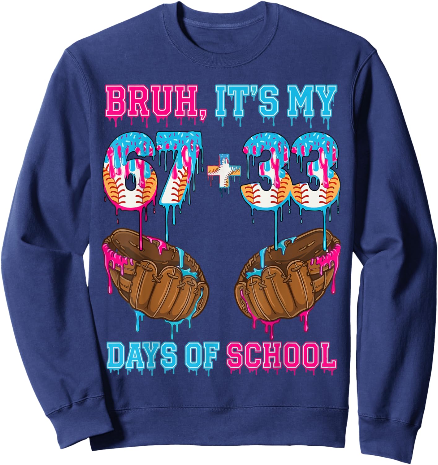 Bruh Its My 67 33 Day of School Baseball Boys Kids 100th Day Sweatshirt - Sweatshirt | Navy