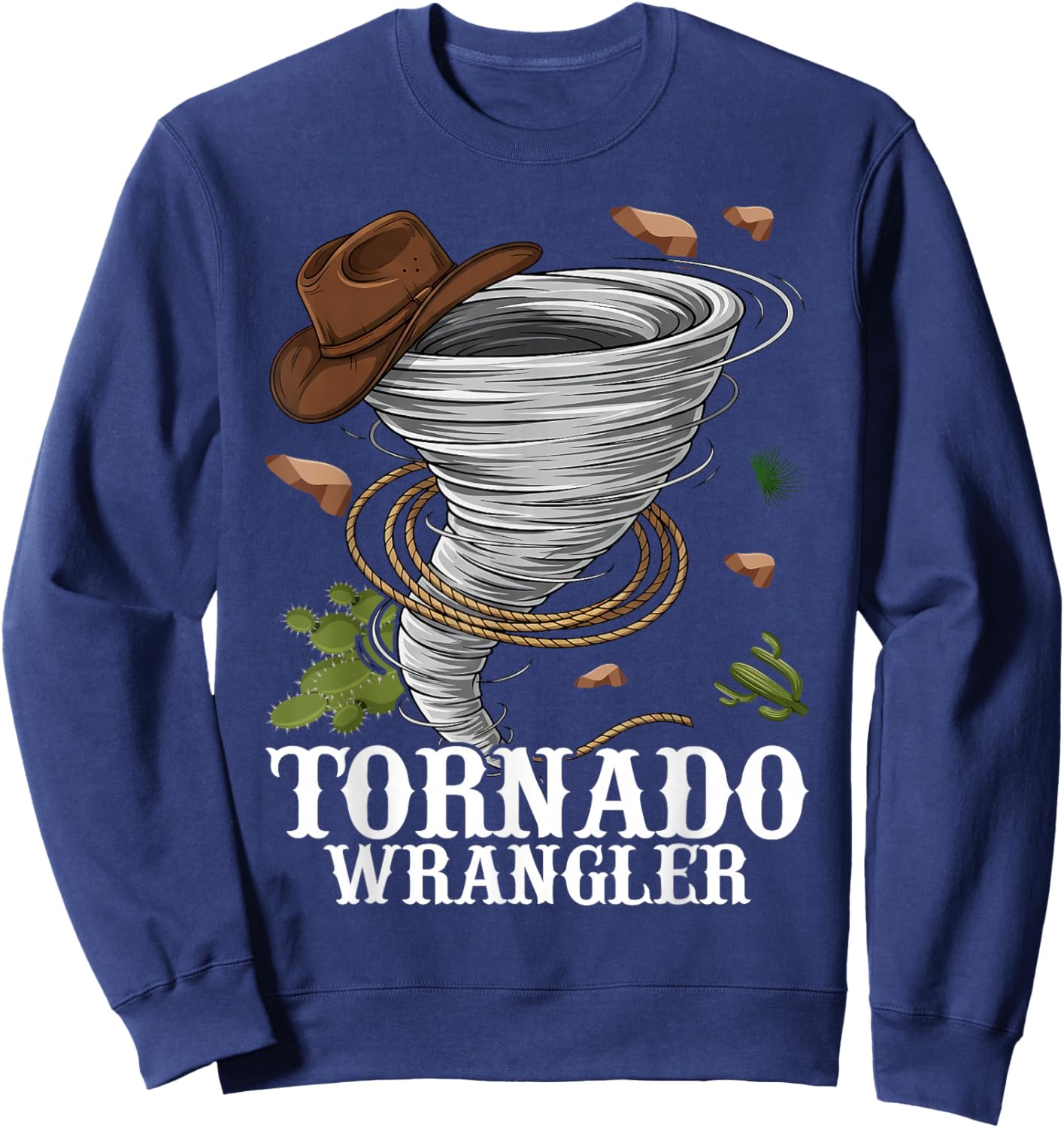 Tornado Wrangler Bold Western Cowboy Graphic Vintage Sweatshirt - Sweatshirt | Navy