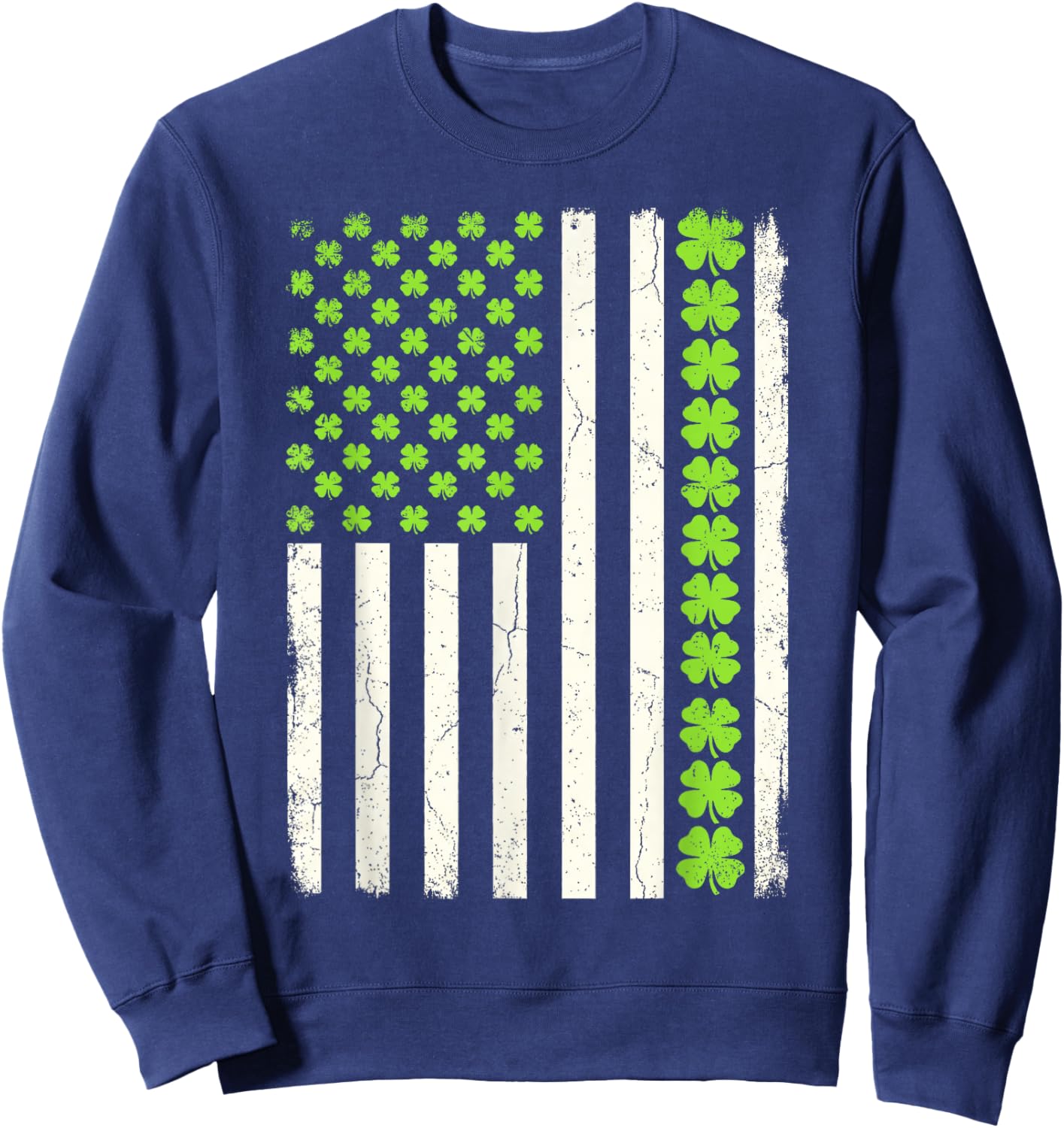 Lucky Shamrocks American Flag St Patrick's Day Men Women Sweatshirt - Sweatshirt | Navy