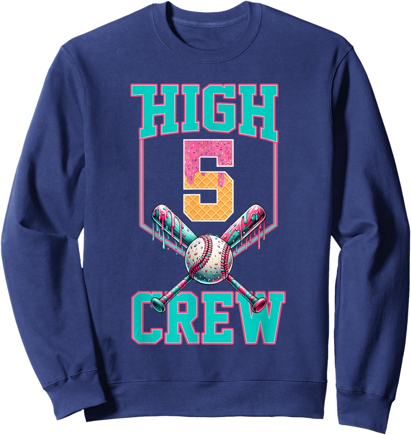 Hi 5 Birthday Party Decorations for Boy Baseball Drip 5th Sweatshirt - Sweatshirt | Navy