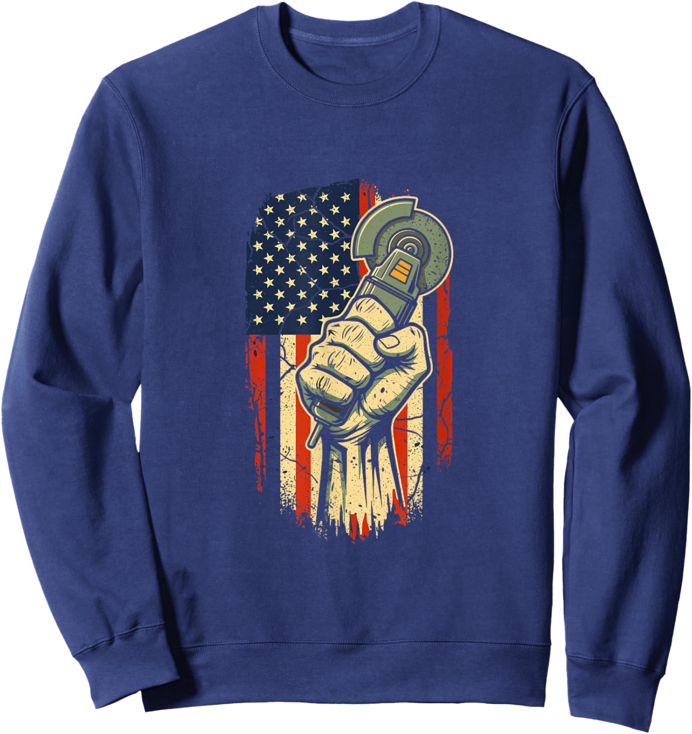 American Flag Angle Grinder American Worker Pride Sweatshirt - Sweatshirt | Navy