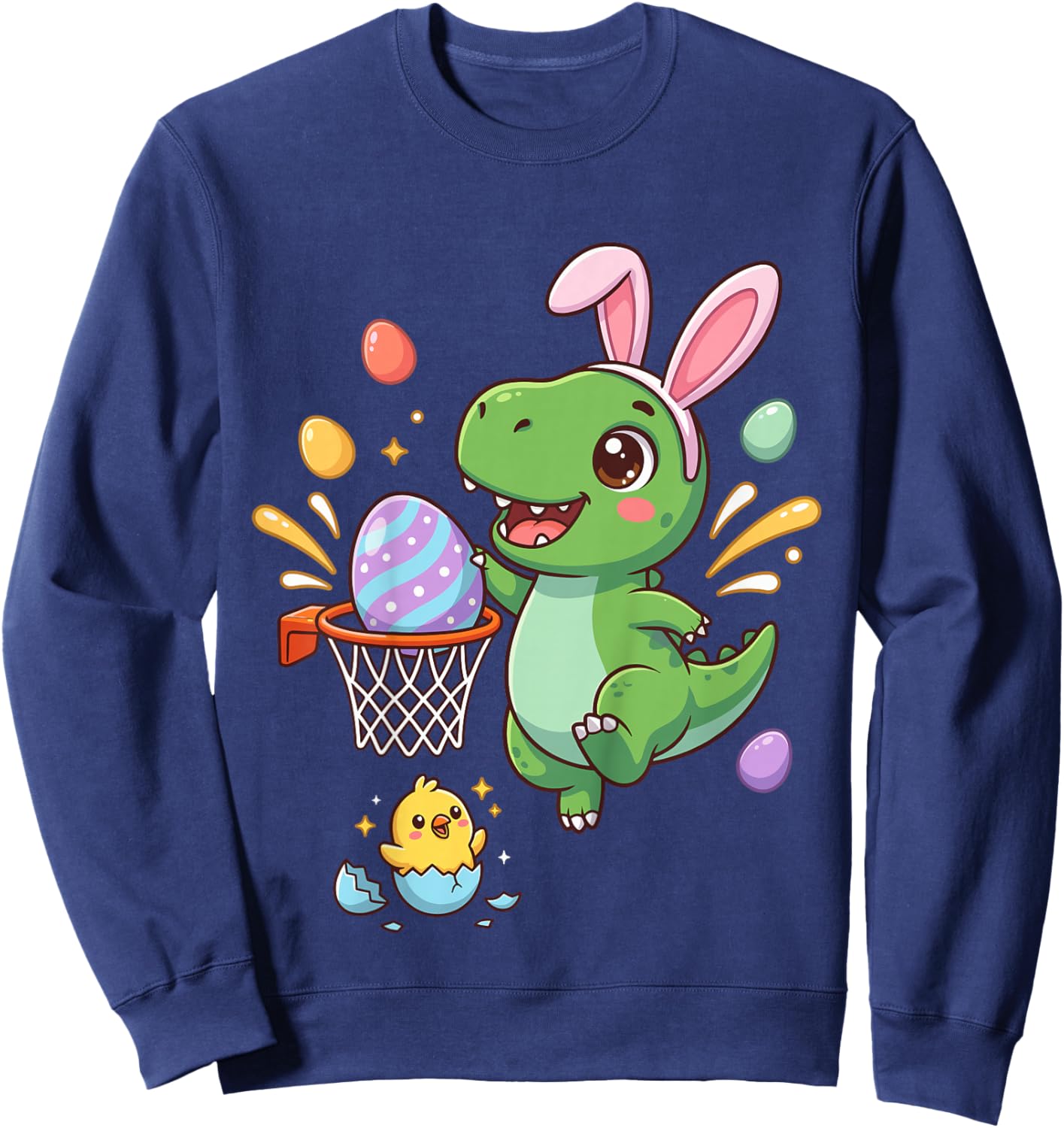 Dino Bunny Happy Funny Egg Toddler Kids Outfit Boys Easter Sweatshirt - Sweatshirt | Navy
