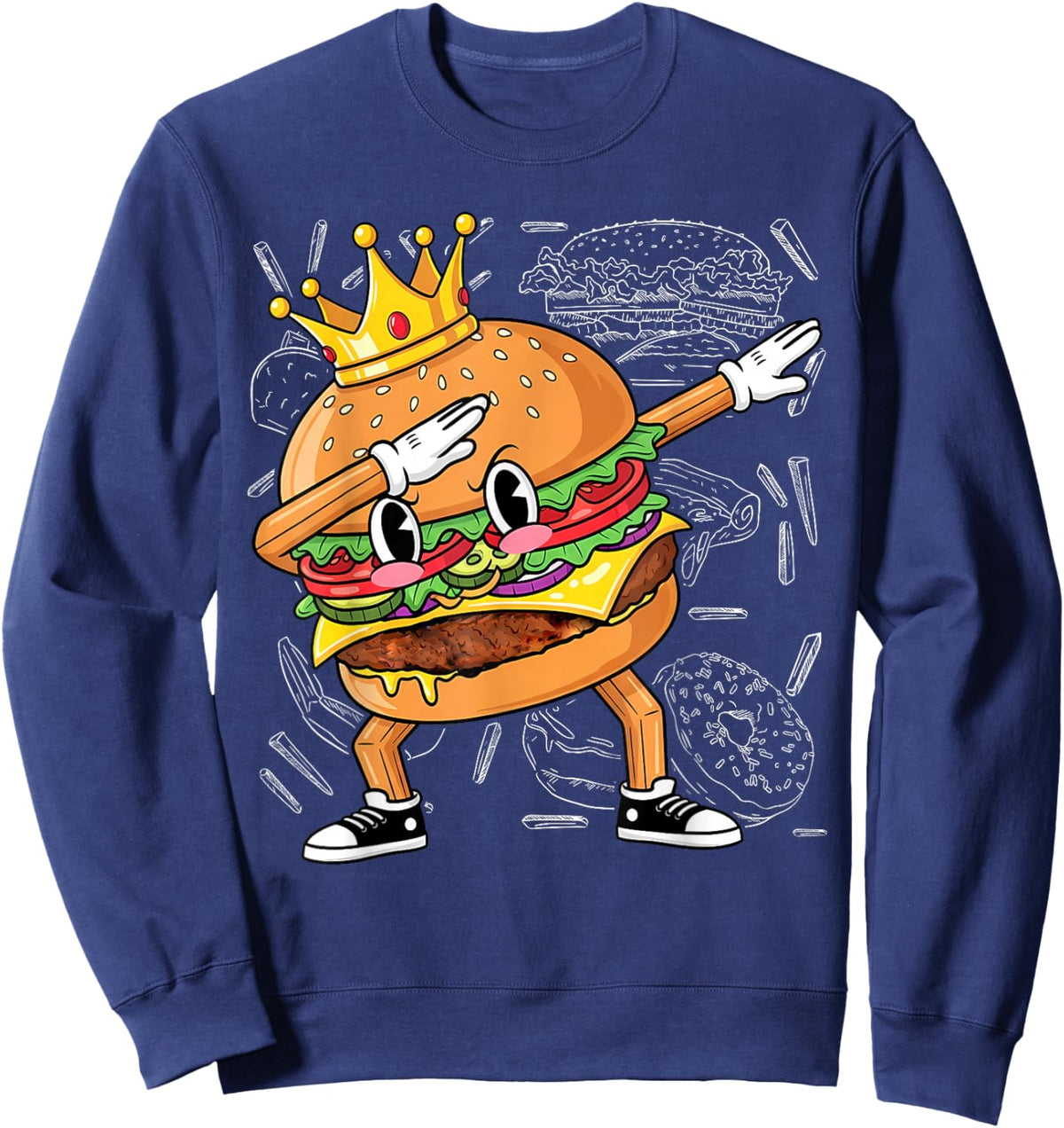 King of Burger Dab Dancing Funny Hamburger Sweatshirt - Sweatshirt | Navy