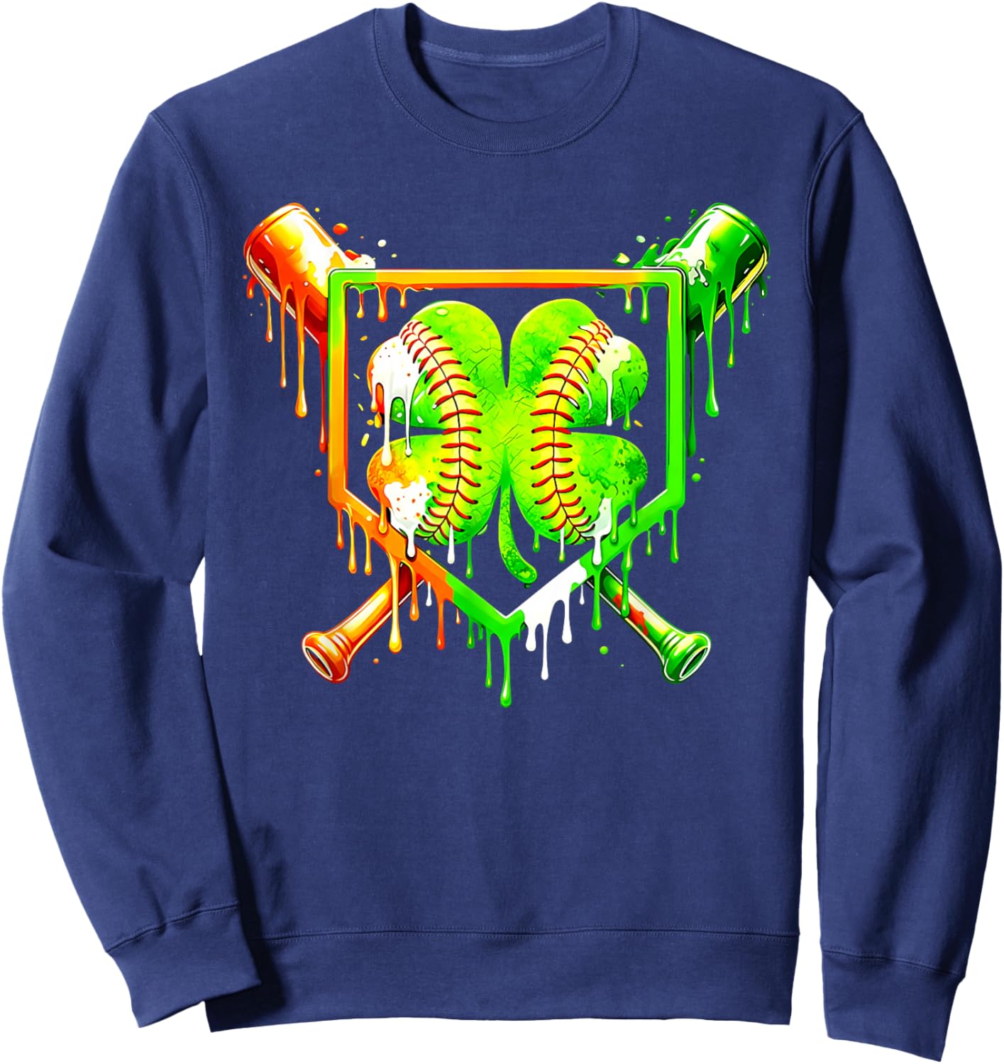 Baseball St Patricks Day Carnival Party Ice Cream Drip Boys Sweatshirt - Sweatshirt | Navy