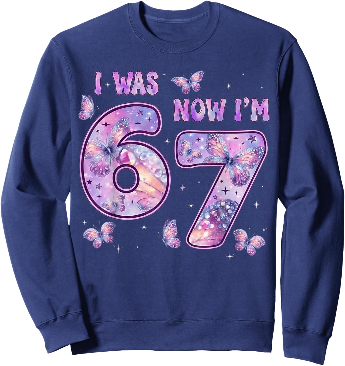 Butterfly 7th Birthday I was 6 Now I'm 7 Birthday Girl Kids Sweatshirt - Sweatshirt | Navy