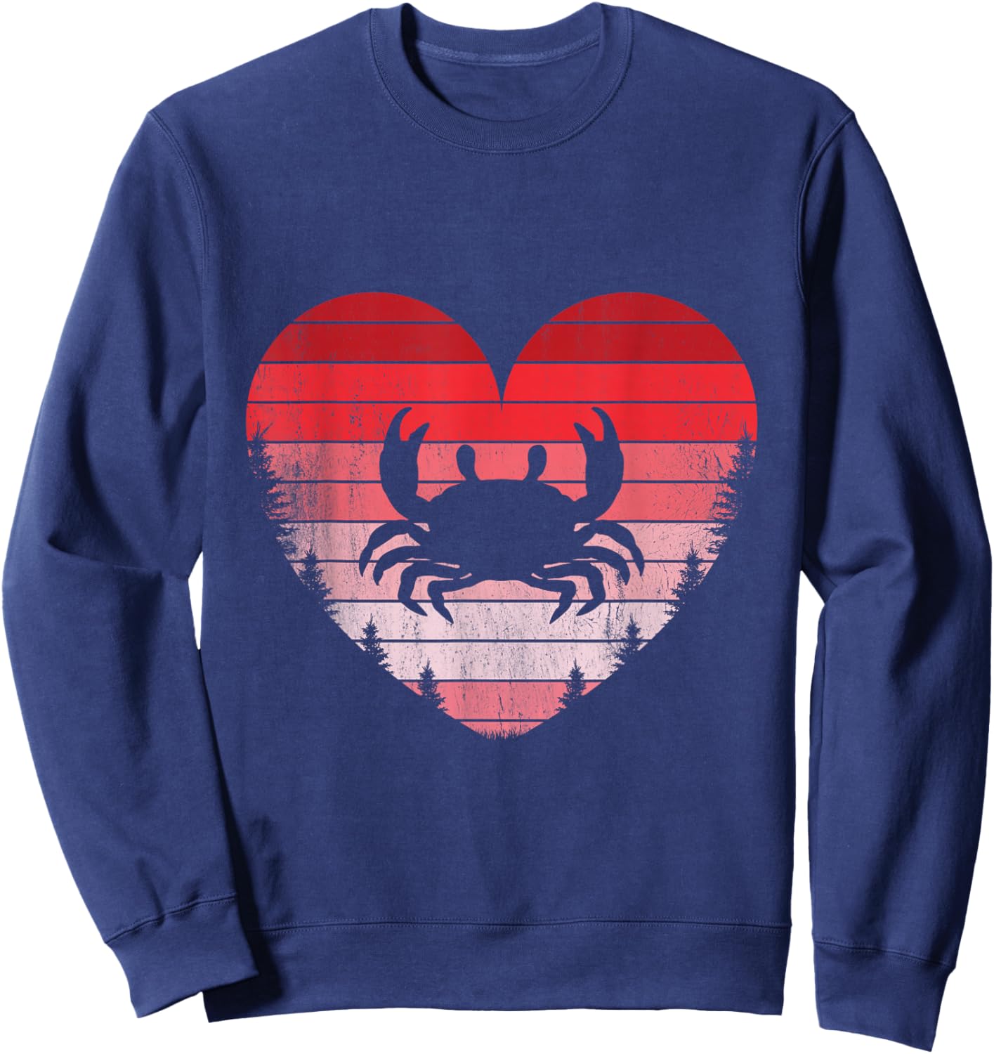 Crab Heart Love Valentines Day Vintage Retro Sunset Sweatshirt - Sweatshirt | Navy
