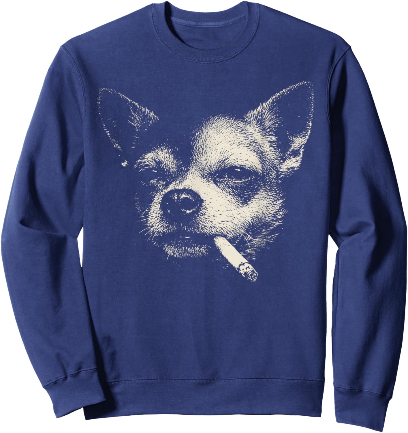 Vintage Dog Smoking Cigarette Funny Chihuahua Brainrot Meme Sweatshirt - Sweatshirt | Navy