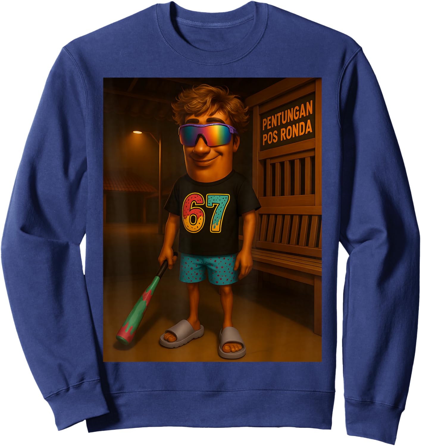 67 Ice Cream Drip Tung Tung Tung Sahur Brainrot Meme Sweatshirt - Sweatshirt | Navy