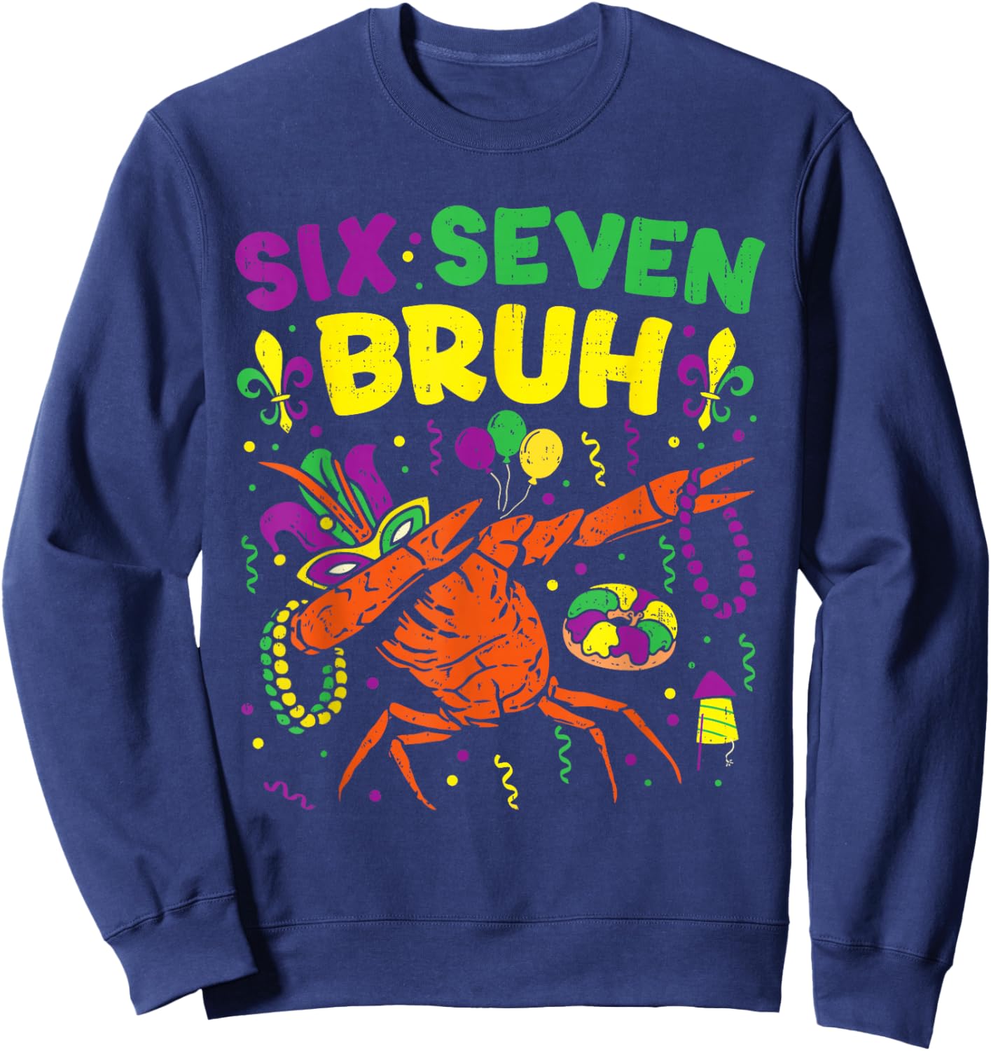 Boy Mardi Gras Six Seven Bruh Dabbing Crawfish Beads Kids Sweatshirt - Sweatshirt | Navy