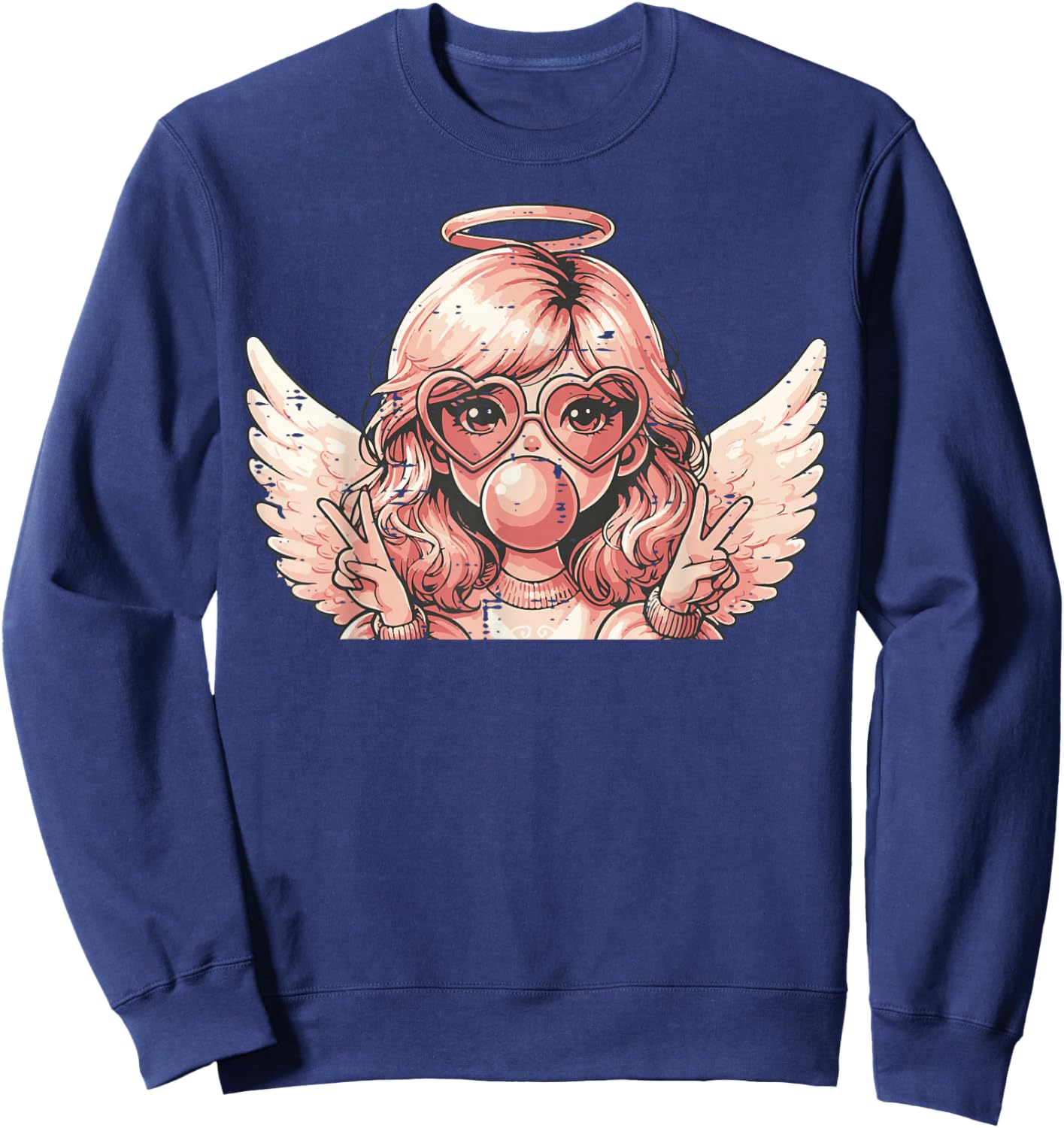 Valentines Day Angel Heart Bubblegum Girls Kids Women Sweatshirt - Sweatshirt | Navy