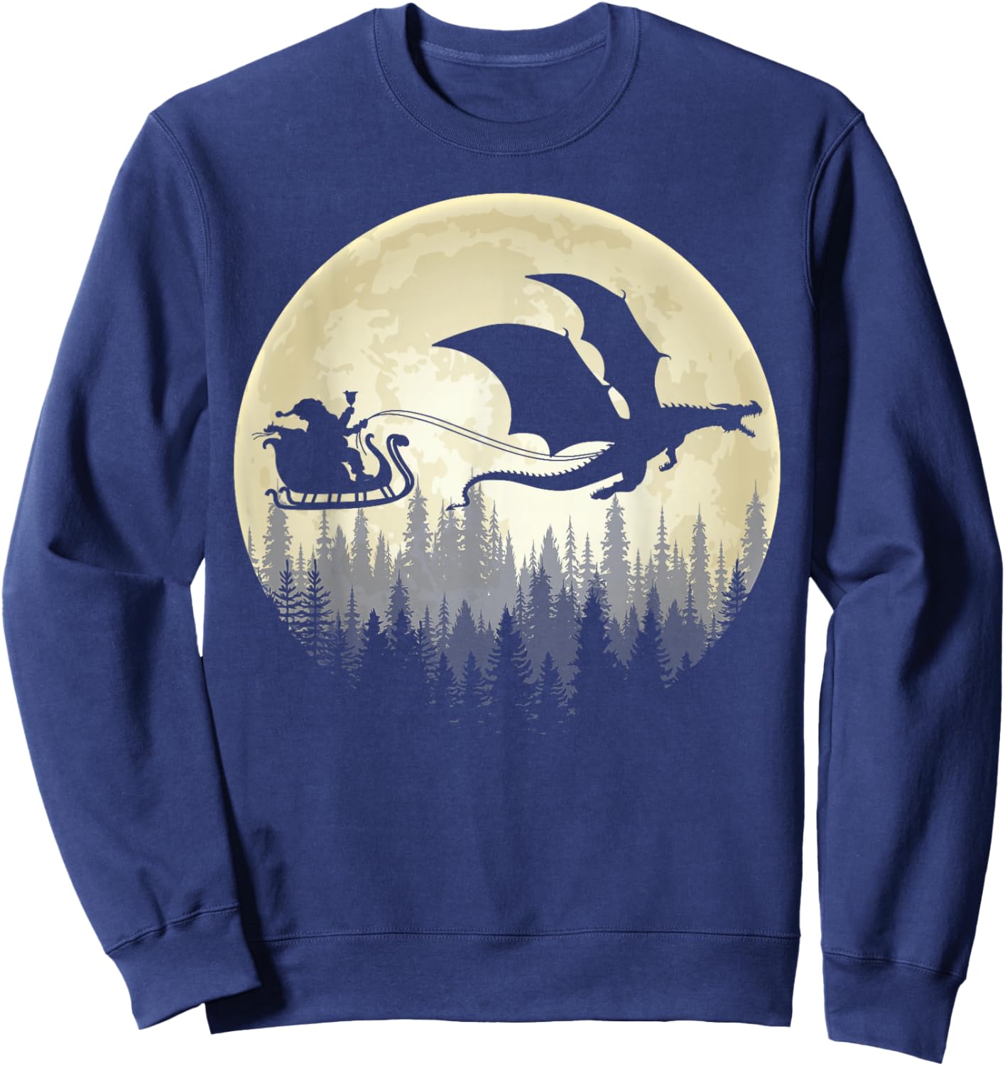 Dragon Riding Santa Sleigh & Moon Merry Christmas Boys Kids Sweatshirt - Sweatshirt | Navy