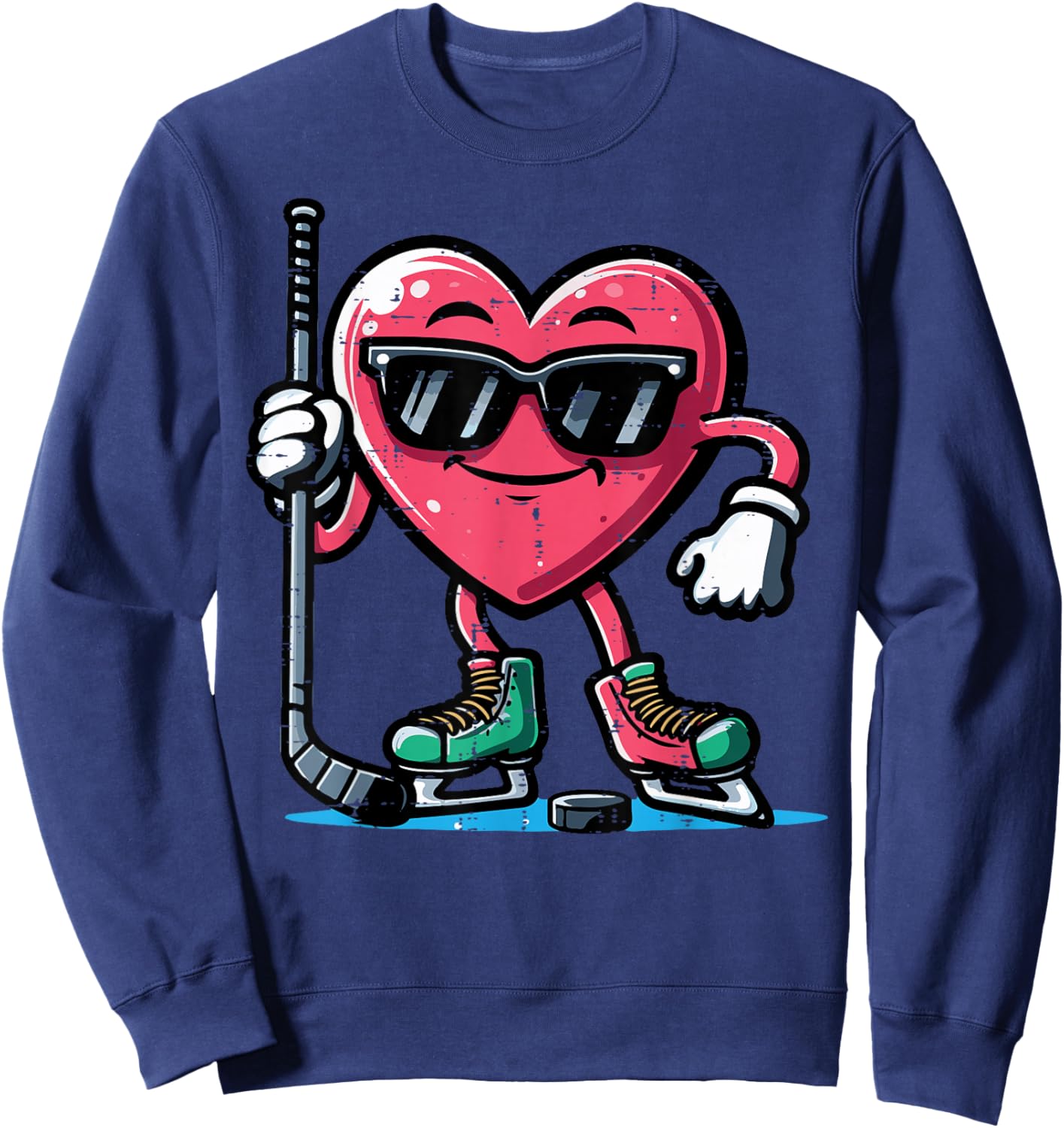 Valentines Day Heart Ice Hockey Player Men Boys Kids Teens Sweatshirt - Sweatshirt | Navy