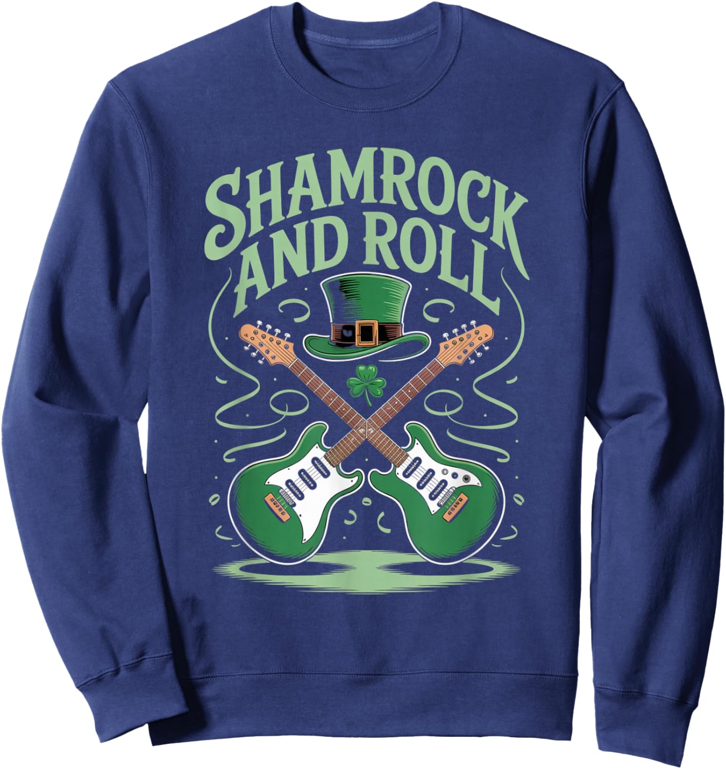 Shamrock and Roll Clover St Patrick's Day Guitar Music Gifts Sweatshirt - Sweatshirt | Navy