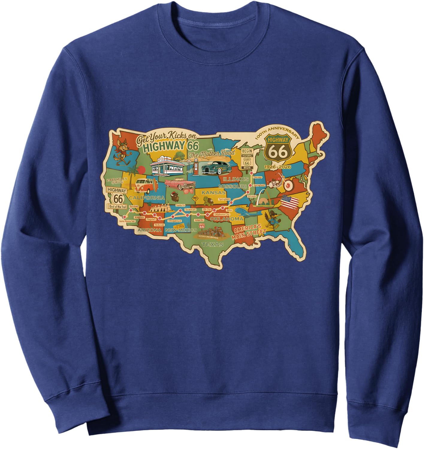 100th Anniversary Americana Highway Travel Map 1926 2026 Sweatshirt - Sweatshirt | Navy