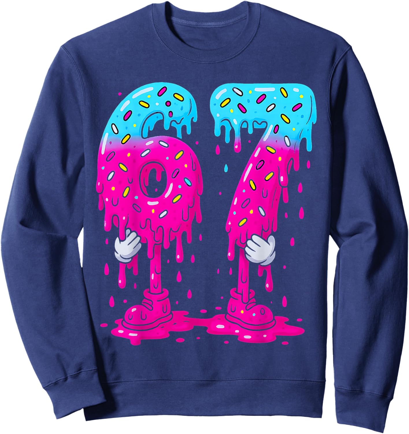 Six Seven Ice Cream Drip Sports Cool Meme 67 Funny Number Sweatshirt - Sweatshirt | Navy