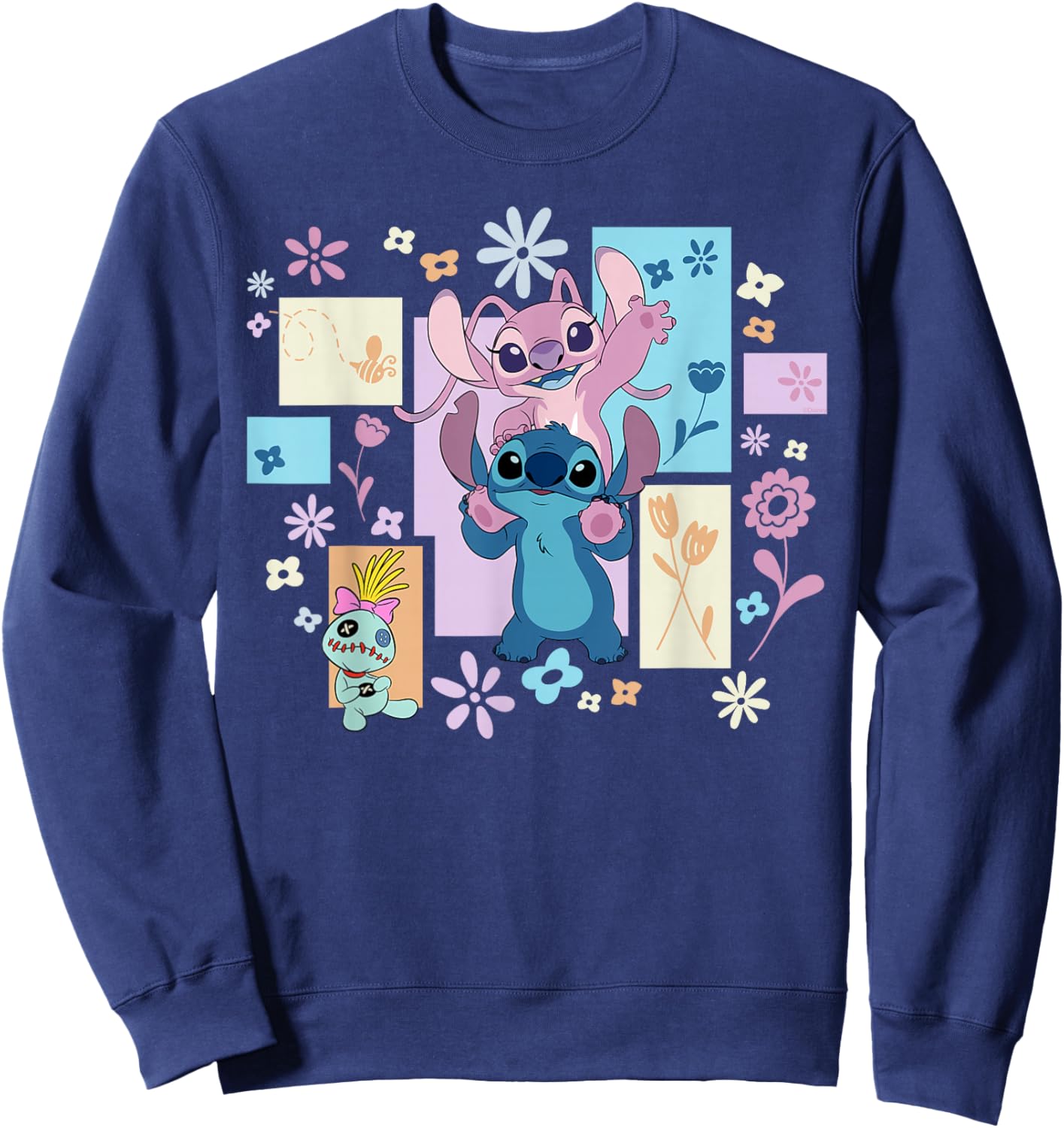 Disney Stitch & Angel Spring Easter Friendly Flower Faces Sweatshirt - Sweatshirt | Navy