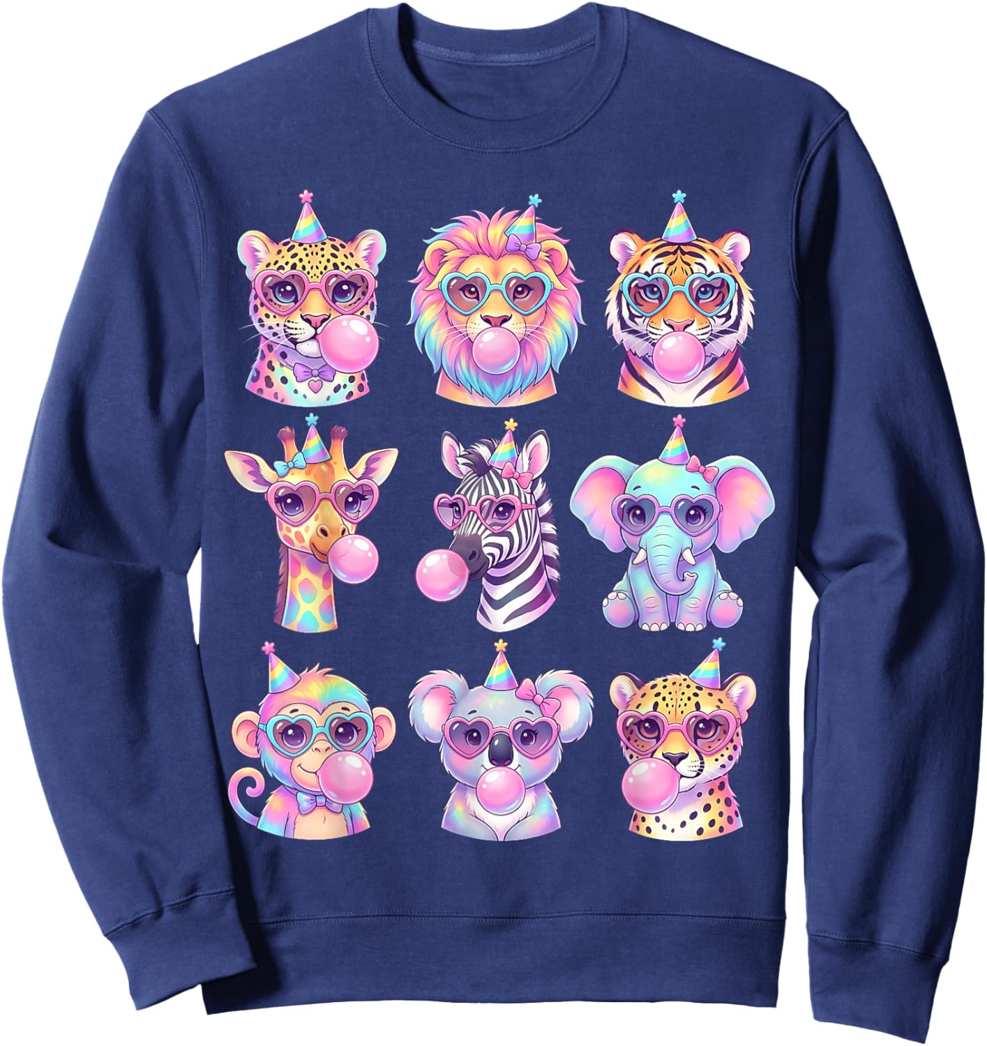 Funny Animals Glasses Blowing Bubble Gum Birthday Wildlife Sweatshirt - Sweatshirt | Navy