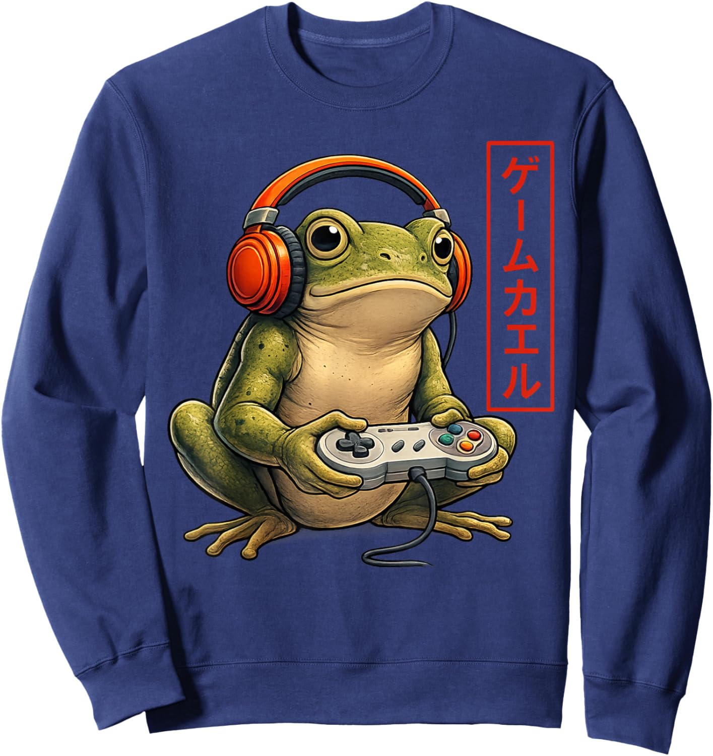 Japanese Gamer Frog Art Men Women Boys Funny Vintage Gaming Sweatshirt - Sweatshirt | Navy