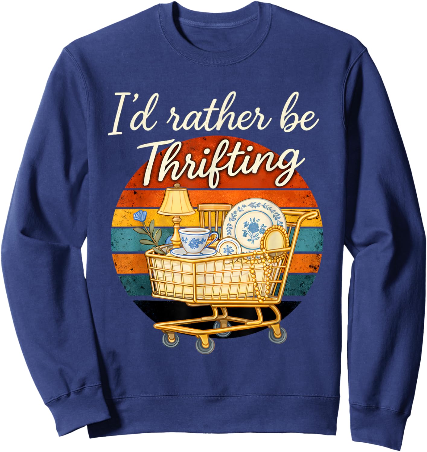 Retro Thrifting Vibes I'd Rather Be Treasure Hunting Sweatshirt - Sweatshirt | Navy