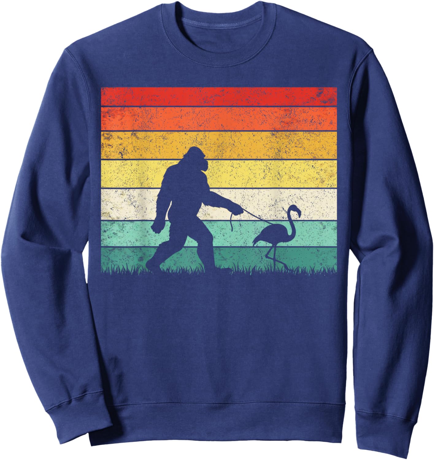 Bigfoot Walking with a Flamingo Cool pet Animal Vintage Sweatshirt - Sweatshirt | Navy
