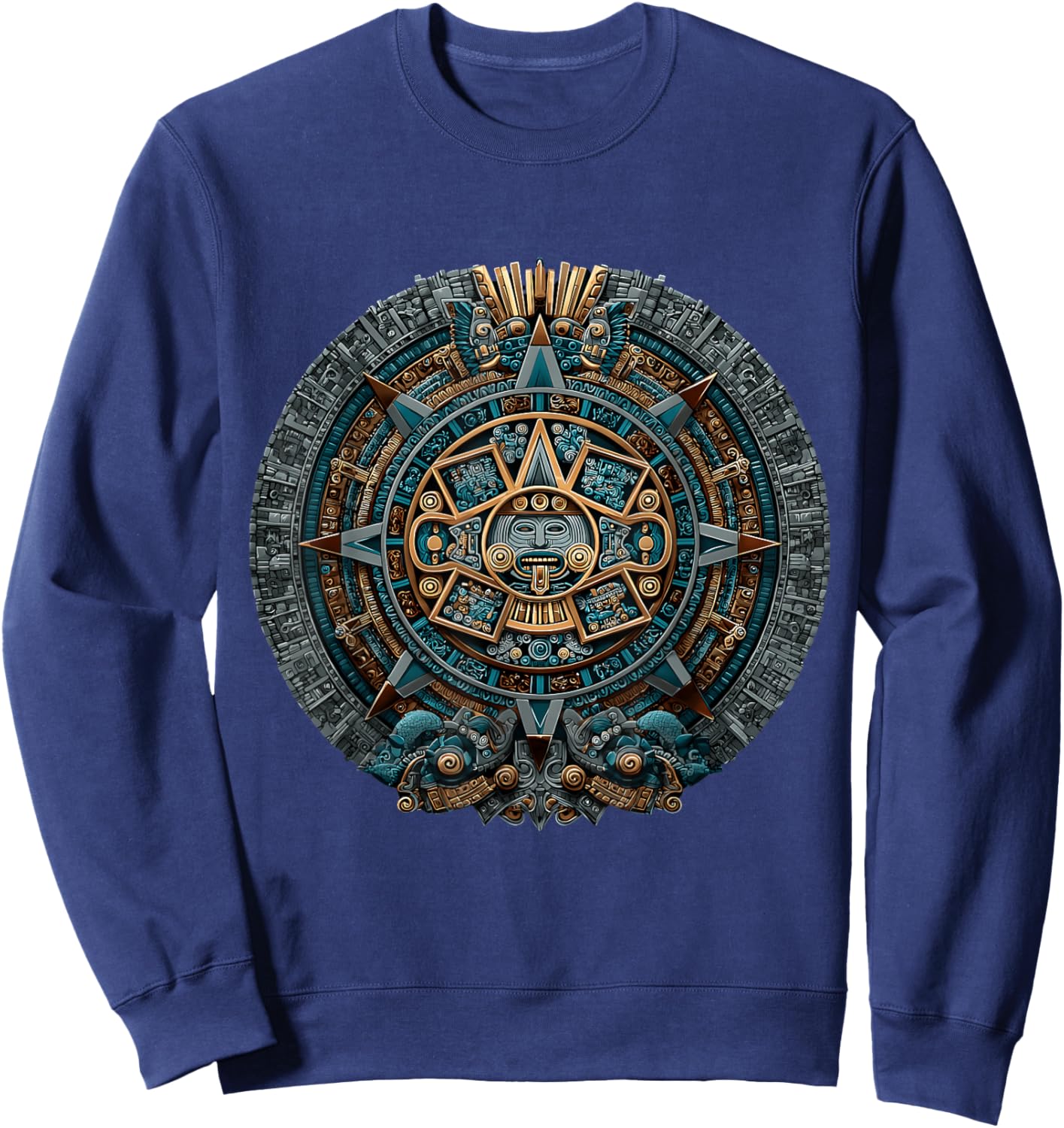 Mayan Calendar Maya Aztec Mexican Sun Stone Ancient Azteca Sweatshirt - Sweatshirt | Navy