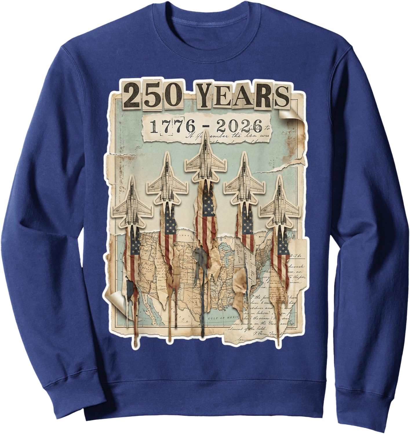 4th of July American Flag Vintage 250 Years 1776 2026 USA Sweatshirt - Sweatshirt | Navy