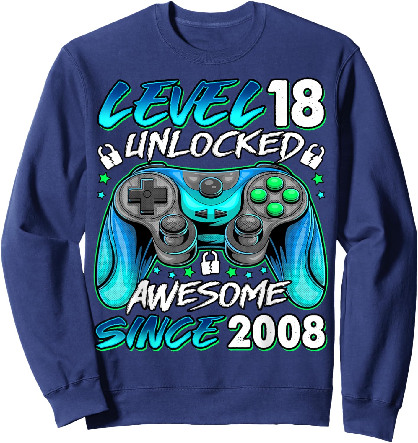 Level 18 Unlocked 18 Year Old Gifts Boys 18th Birthday Boy Sweatshirt - Sweatshirt | Navy