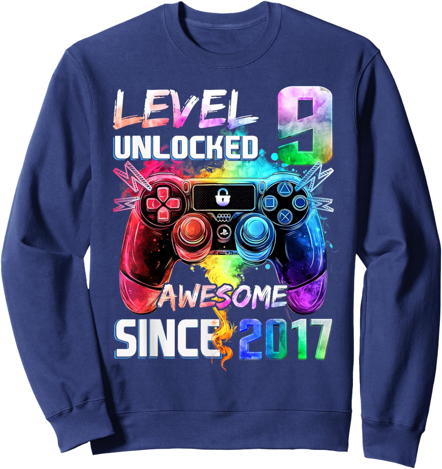 Level 9 Unlocked Awesome 2017 Video Game 9th Birthday Sweatshirt - Sweatshirt | Navy