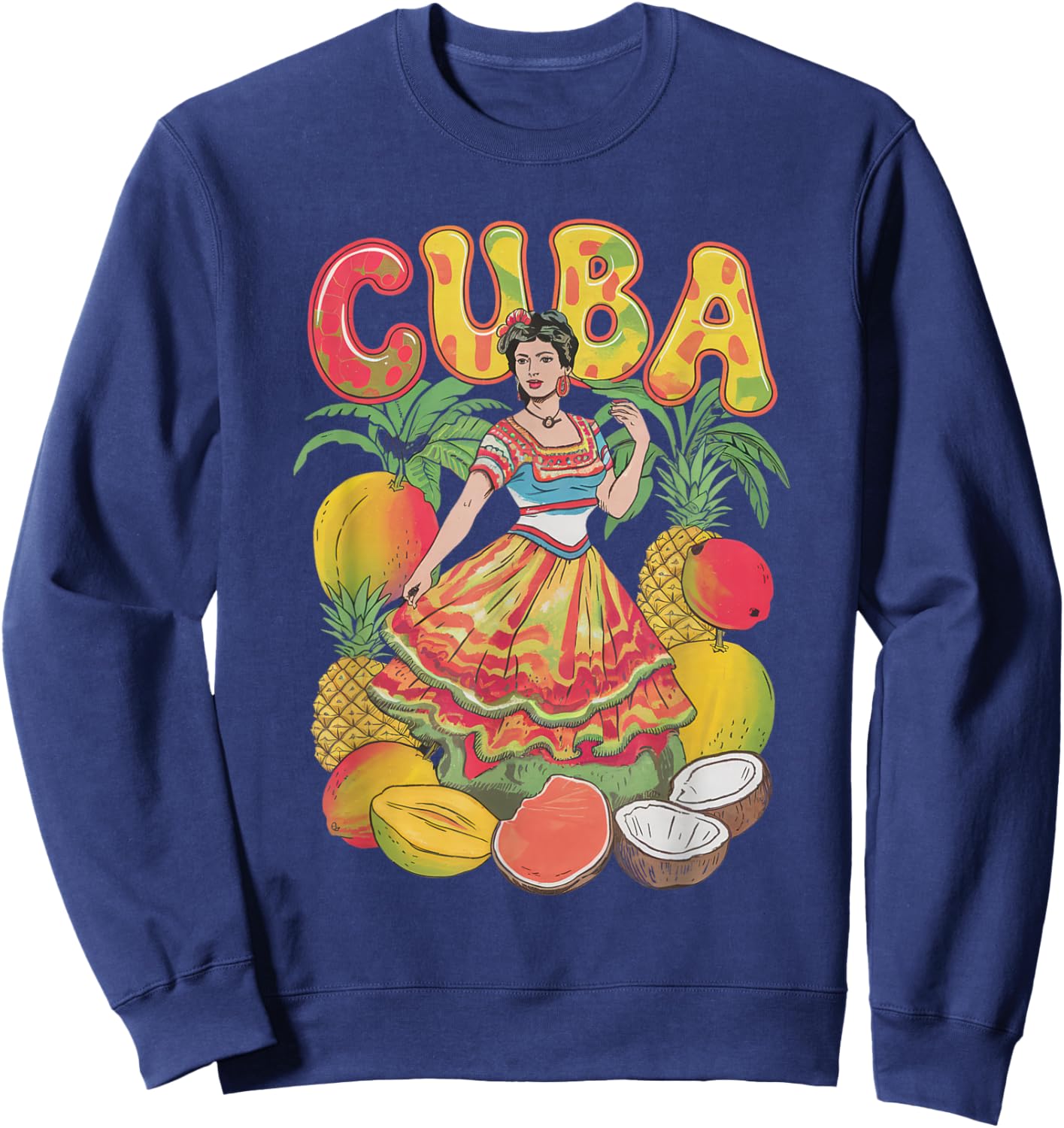 Cuba Cuban Girl Dress Tropical Flowers Heritage Sweatshirt - Sweatshirt | Navy