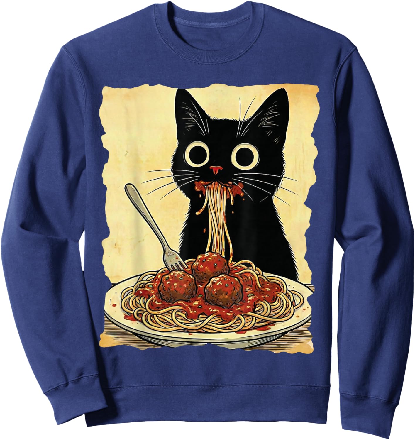 Cat Spaghetti and Meatballs Japanese Kawaii Anime Sweatshirt - Sweatshirt | Navy