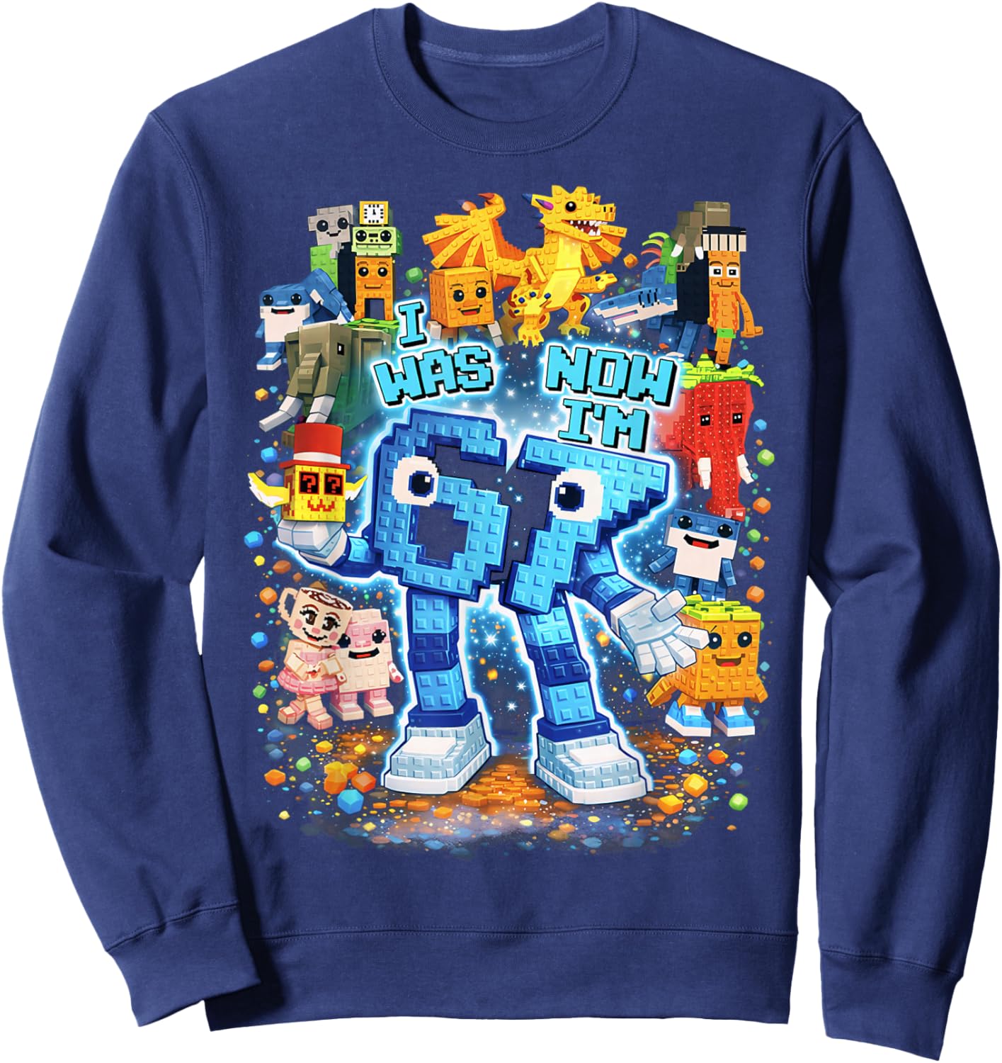 I was 6 Now I'm 7 Brainrot Birthday Boy Gifts for Boys Kids Sweatshirt - Sweatshirt | Navy